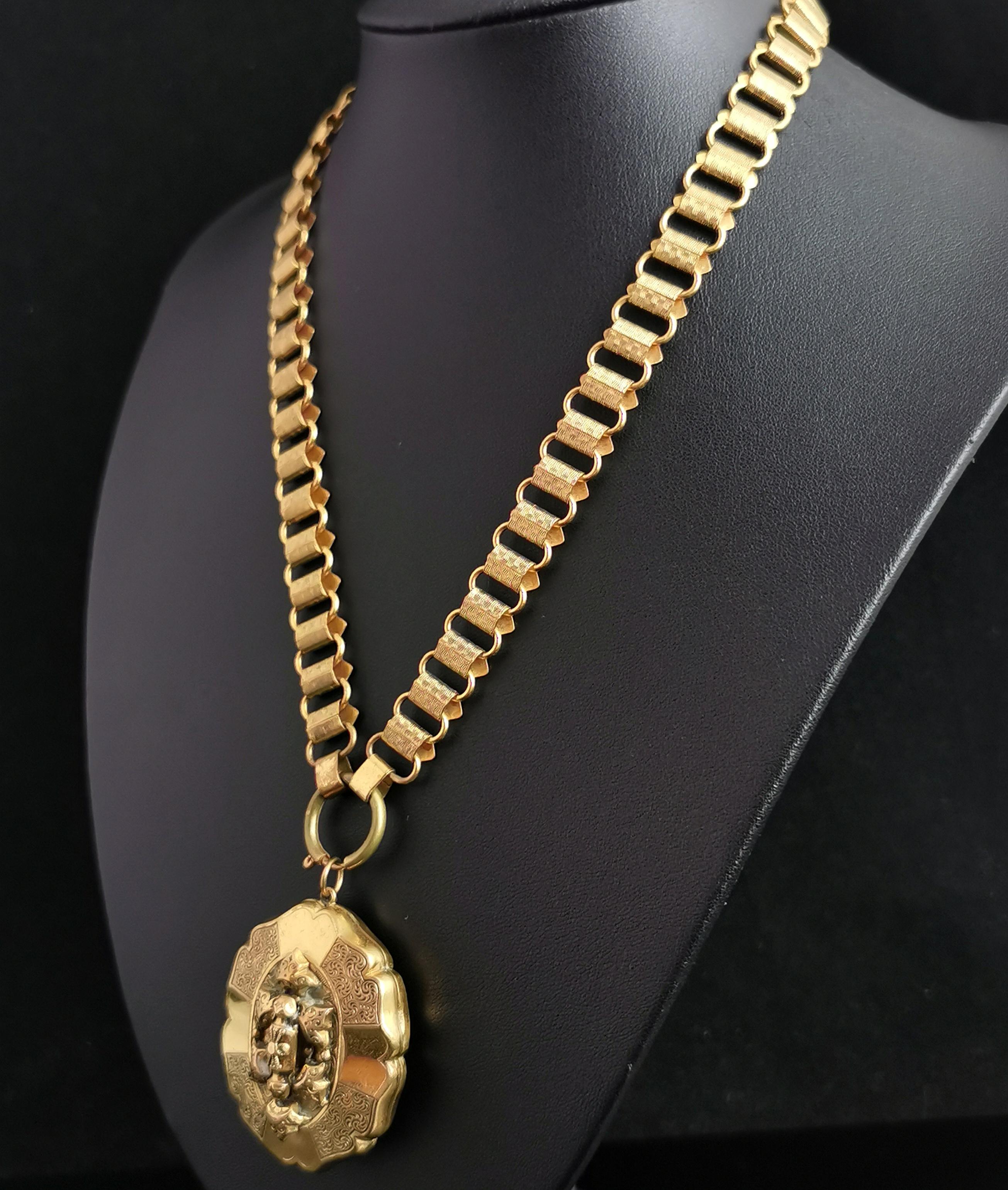 Antique Victorian Gilt Locket and Book Chain Necklace 3