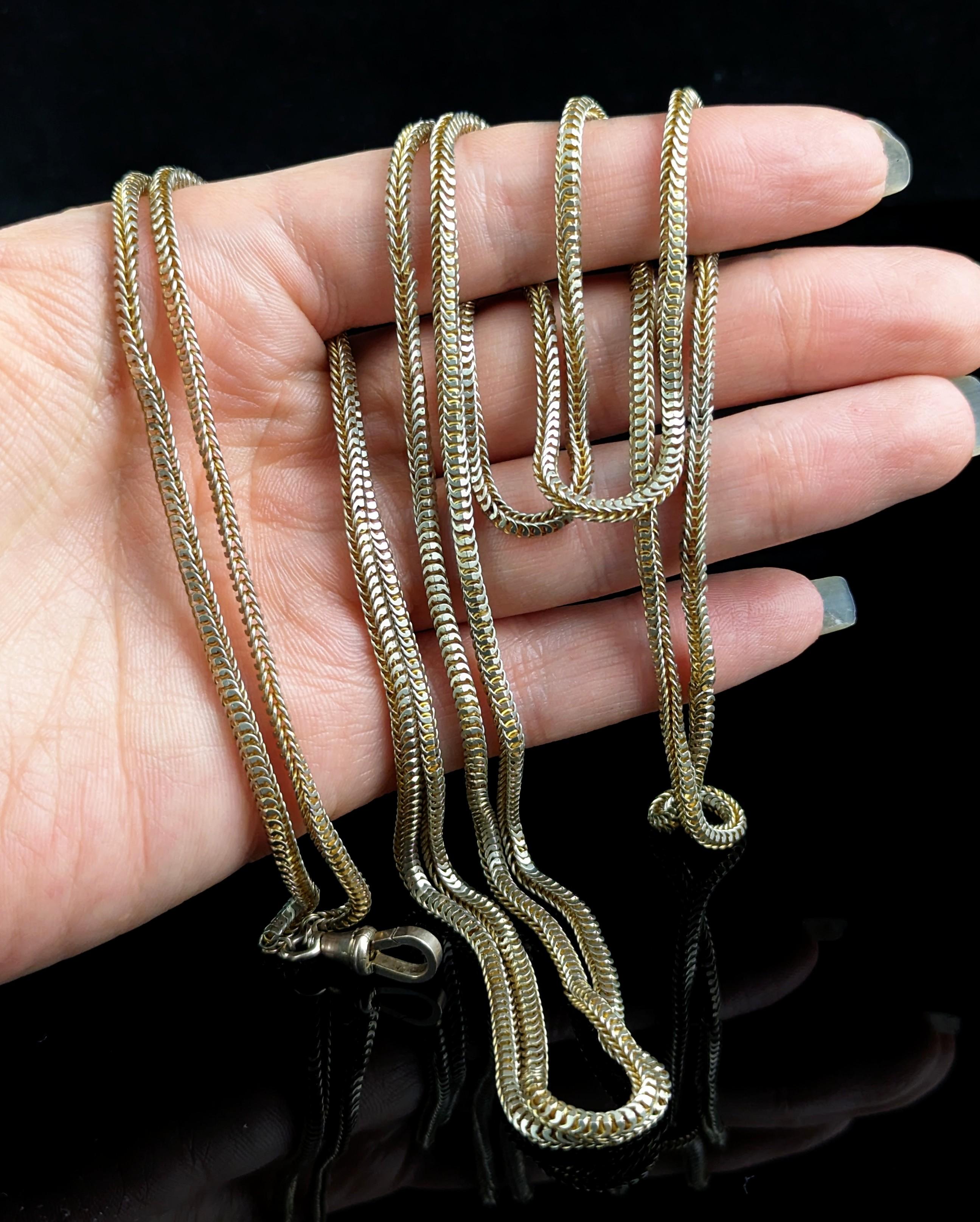 Antique Victorian gilt metal longuard chain necklace, muff chain  For Sale 11