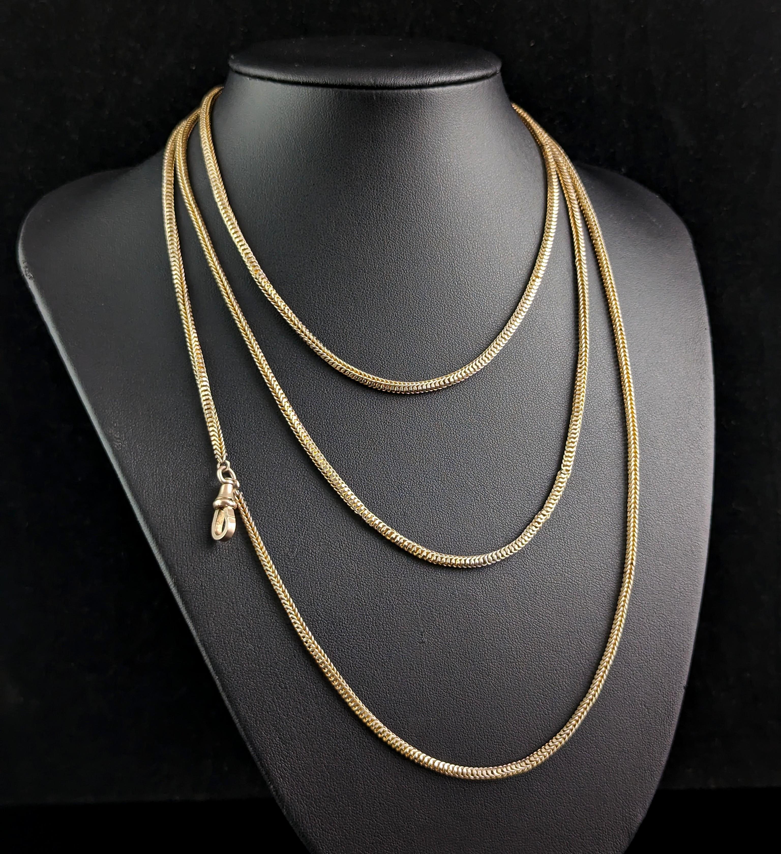 Women's Antique Victorian gilt metal longuard chain necklace, muff chain  For Sale