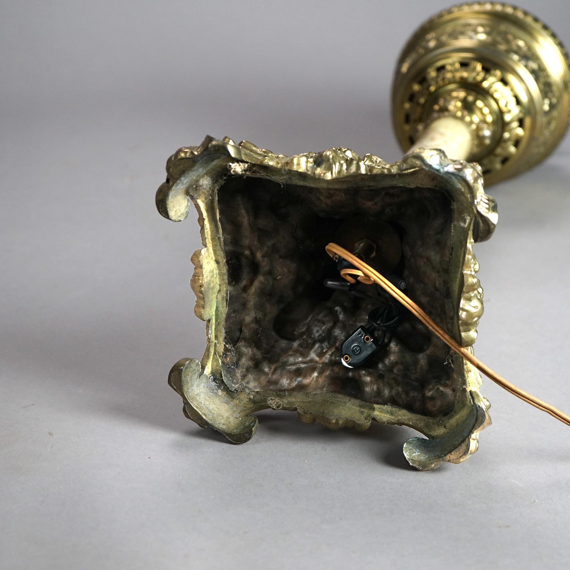 Antique Victorian Gilt Metal & Onyx Gone With The Wind Parlor Lamp c1880 1