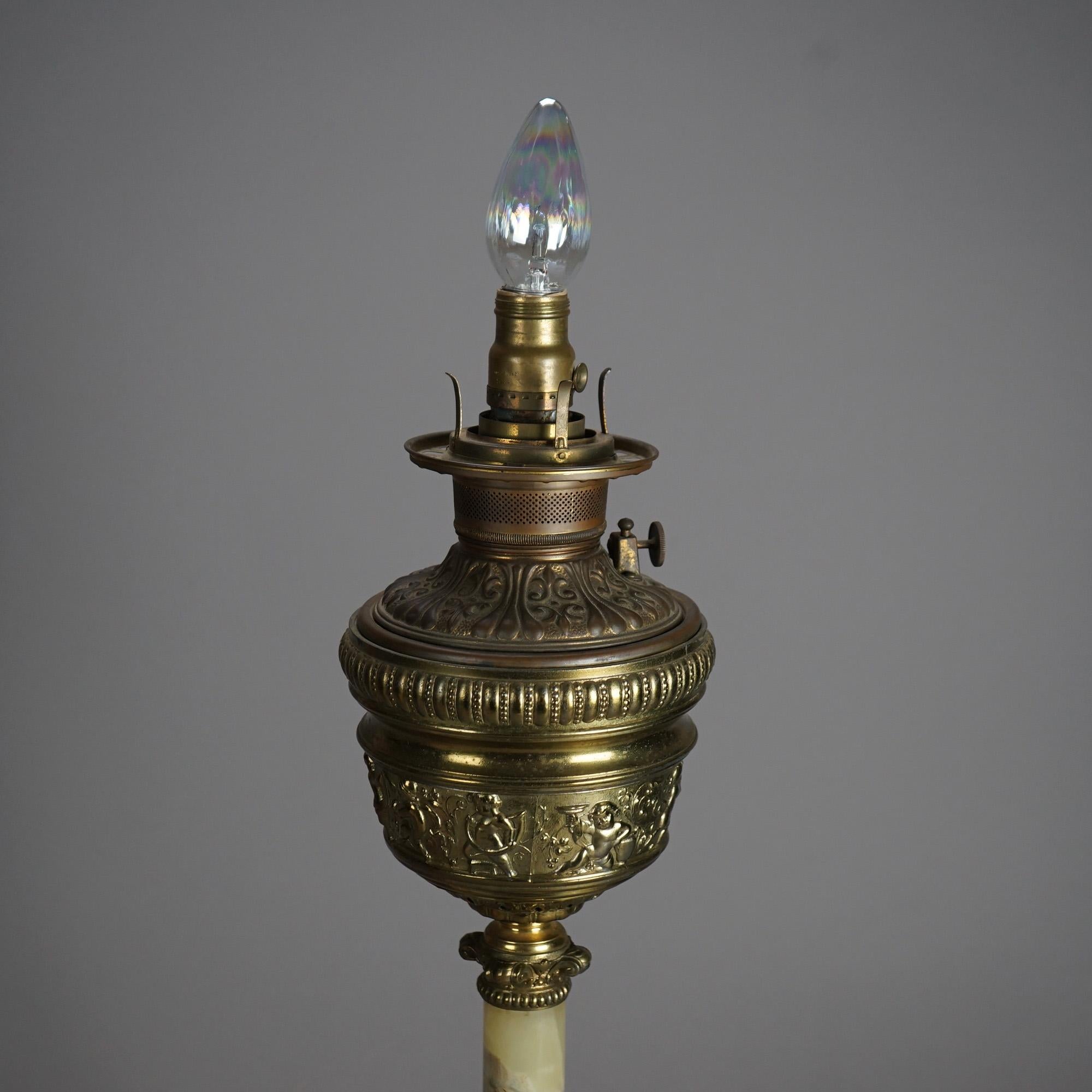 Antique Victorian Gilt Metal & Onyx Gone With The Wind Parlor Lamp c1880 3