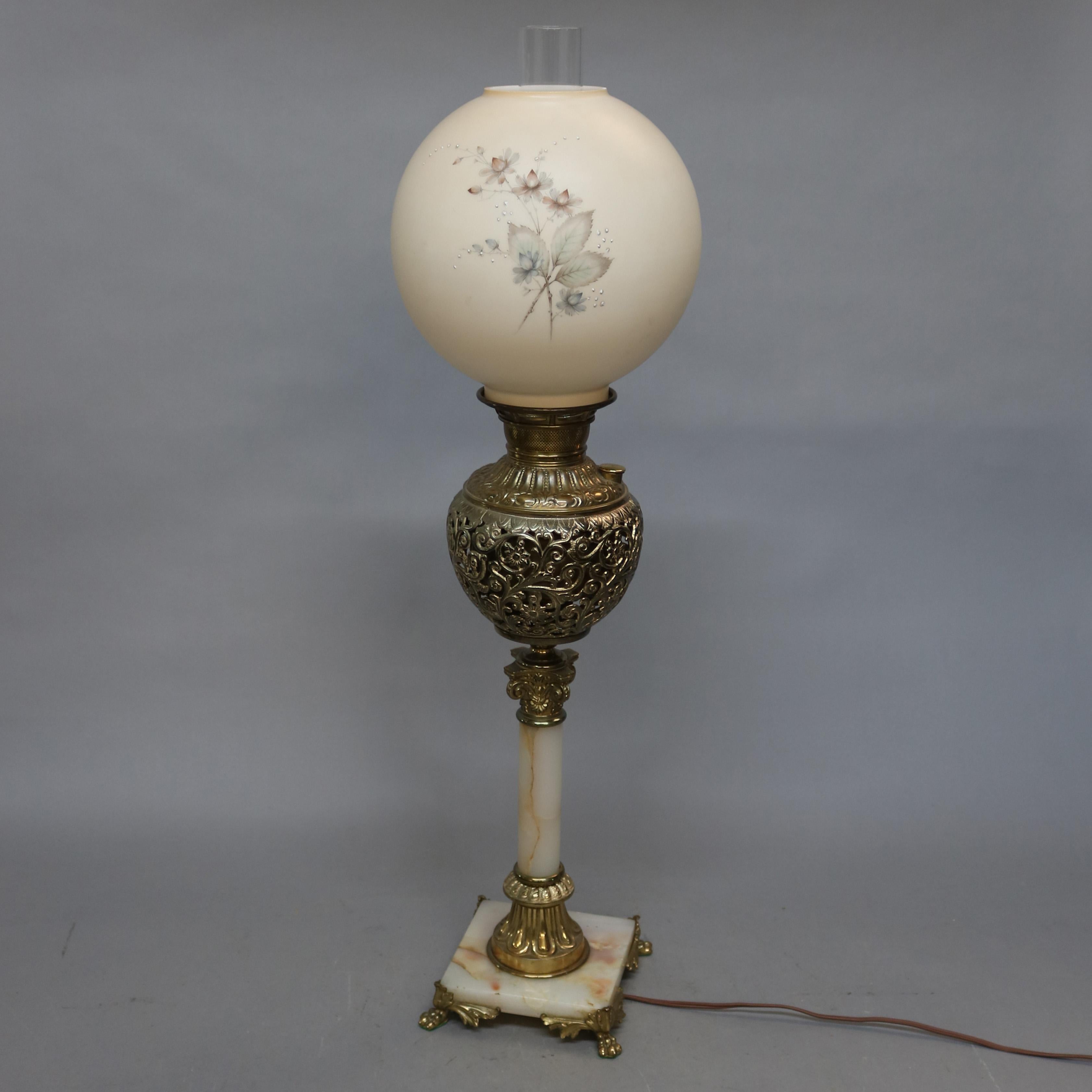Cast Antique Victorian Gilt Metal and Onyx Parlor Lamp, circa 1890
