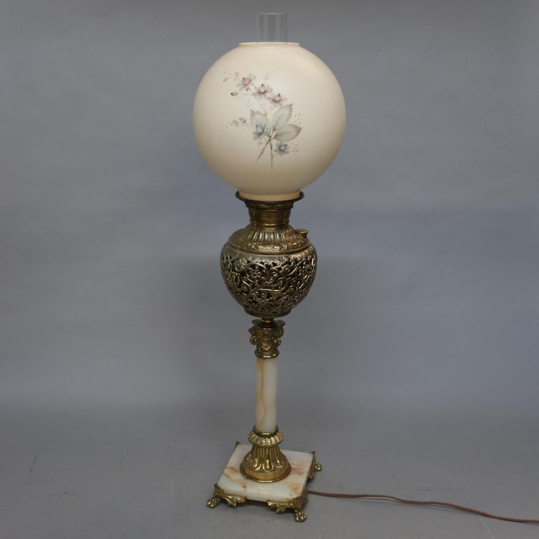 Antique Victorian Gilt Metal and Onyx Parlor Lamp, circa 1890 at 1stDibs