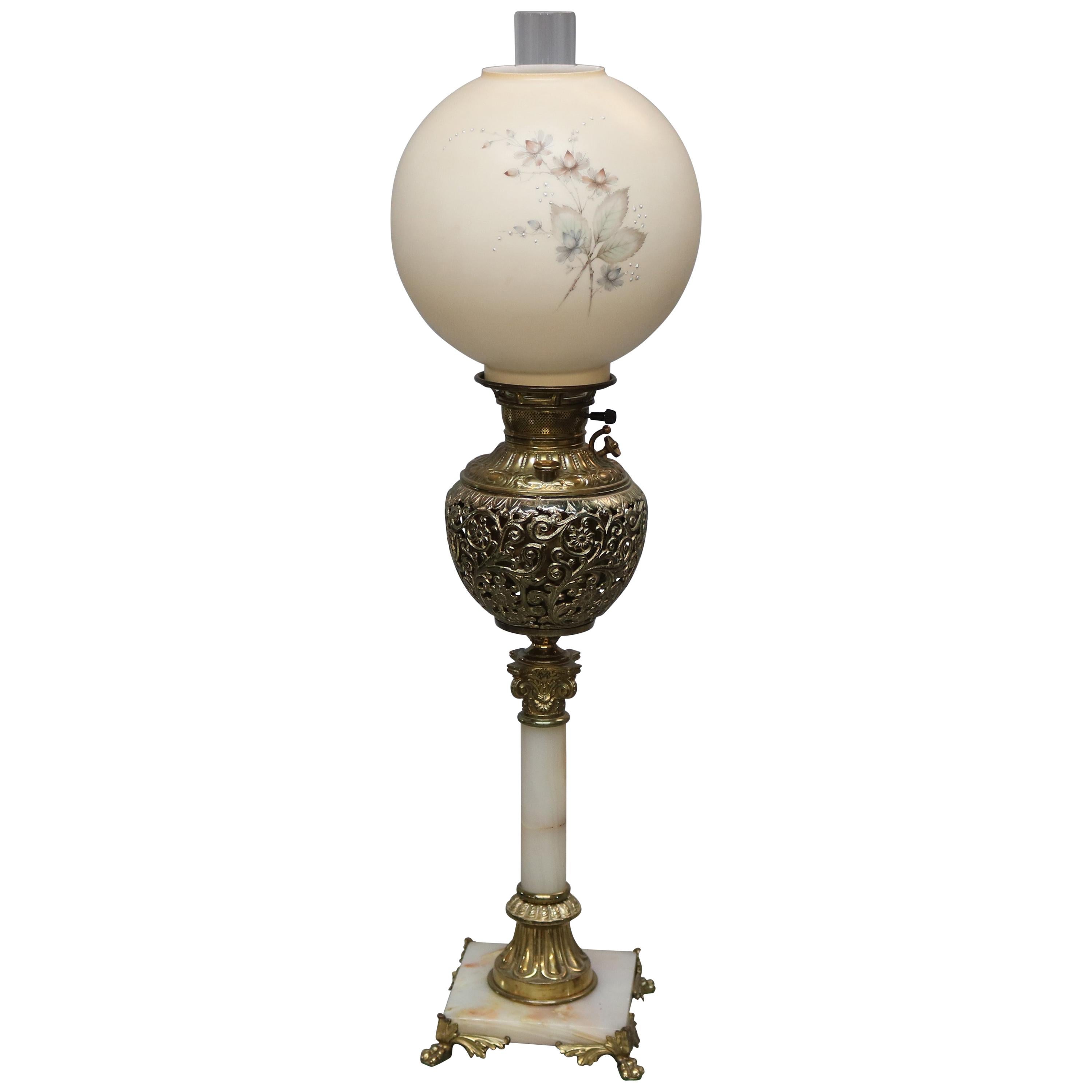 Antique Victorian Gilt Metal and Onyx Parlor Lamp, circa 1890