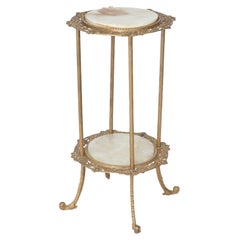 Support victorien ancien en métal doré et onyx à deux étages, vers 1890
