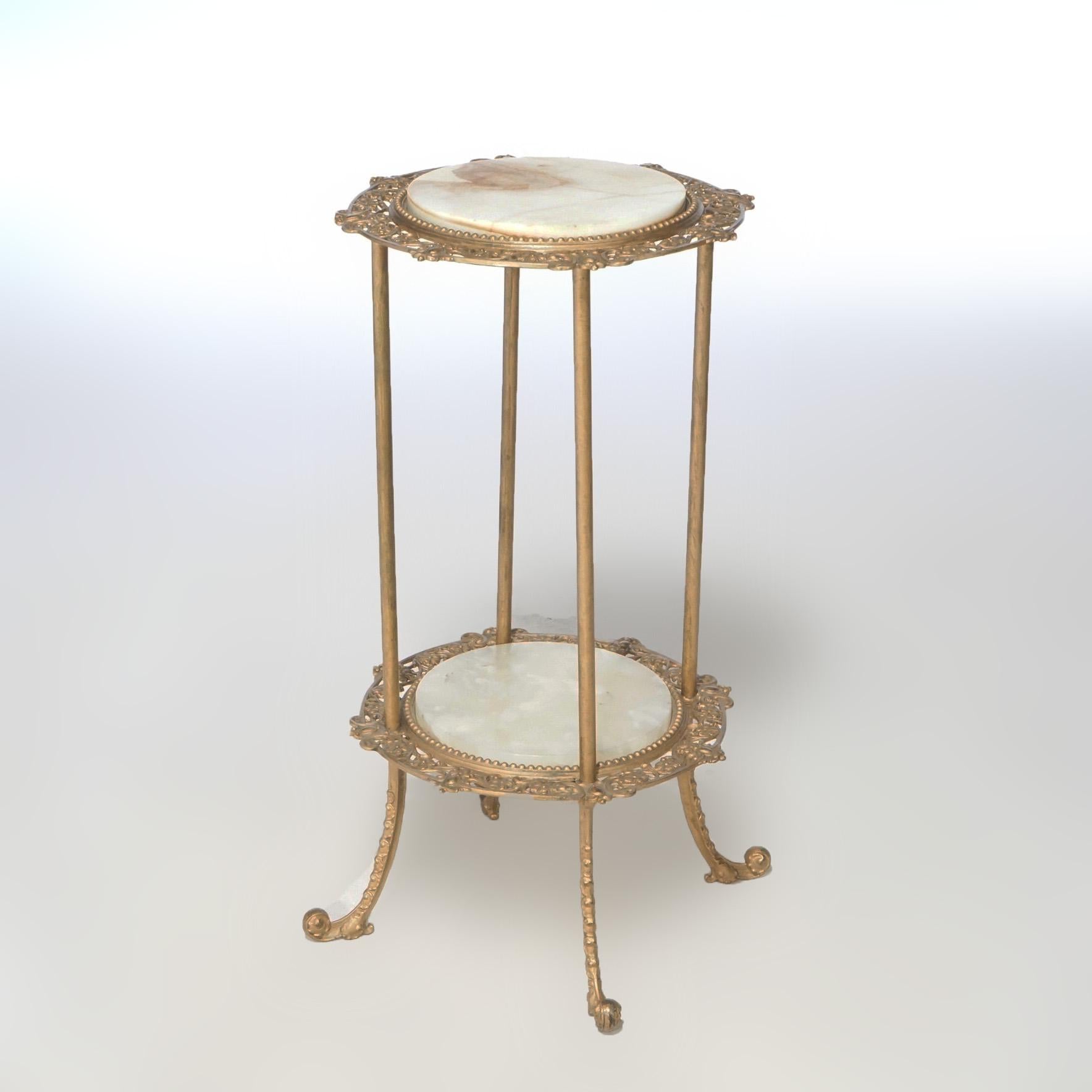 20th Century Antique Victorian Gilt Metal & Onyx Two Tiered Stand, circa 1890 For Sale