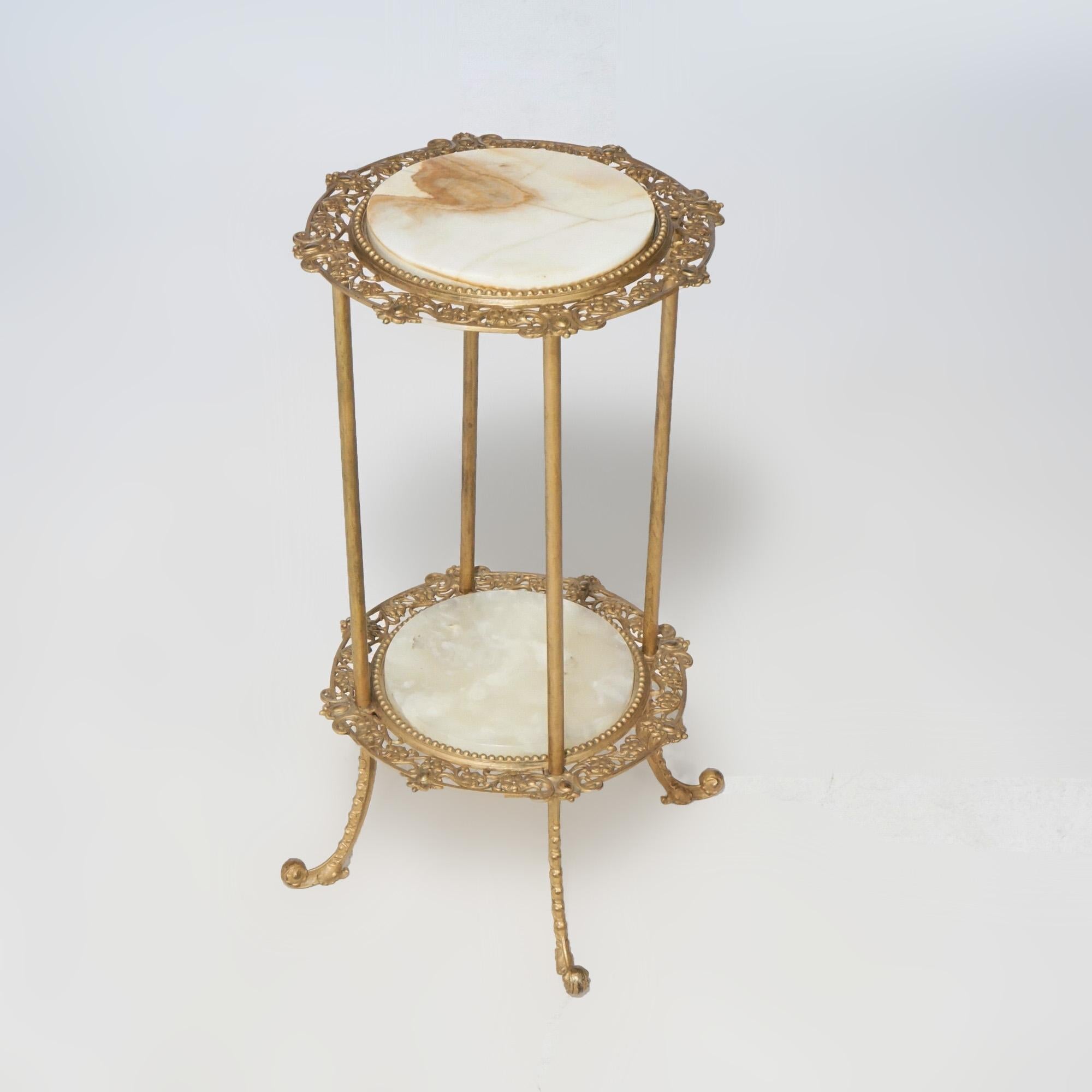 Antique Victorian Gilt Metal & Onyx Two Tiered Stand, circa 1890 For Sale 1