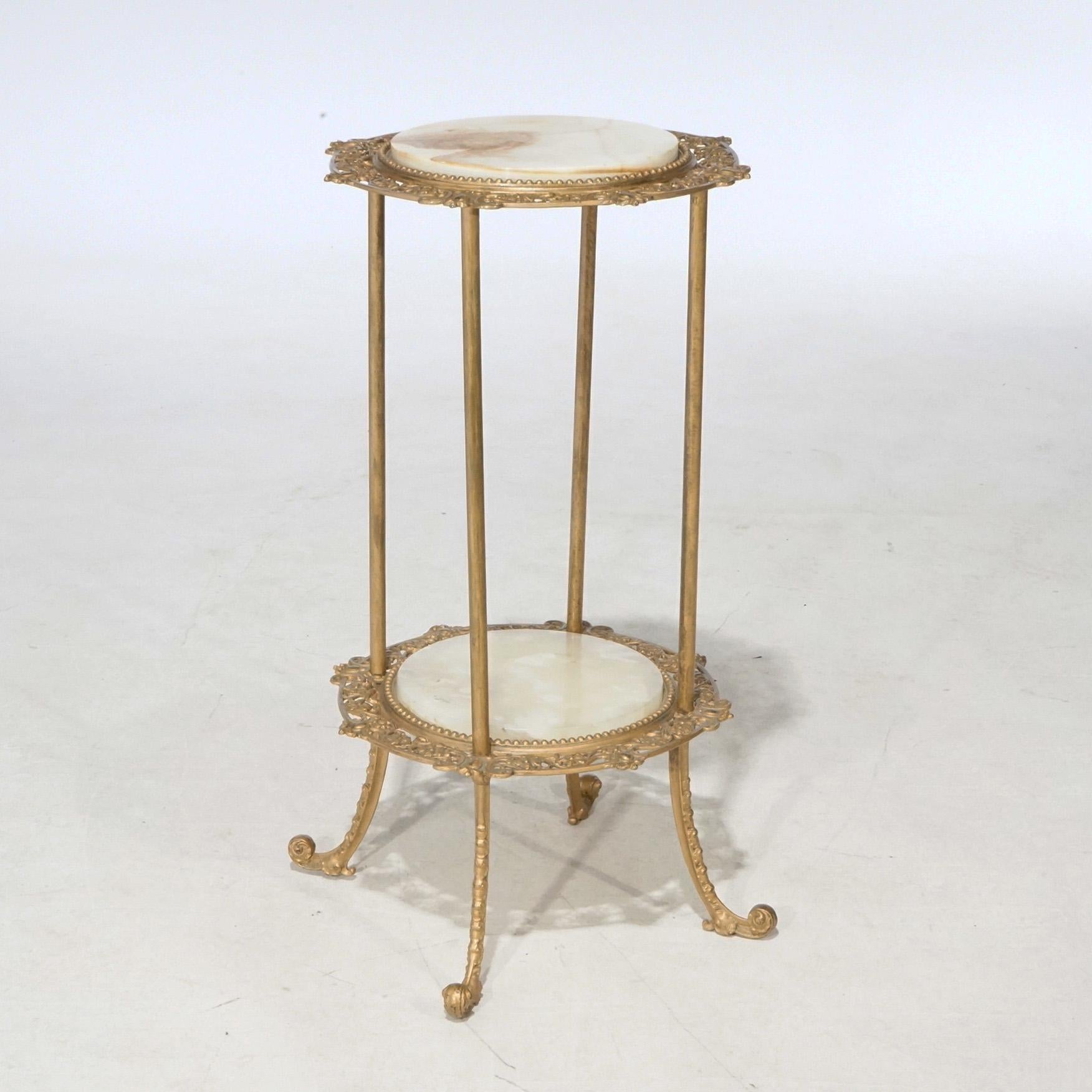 Antico stand vittoriano in metallo dorato e onice a due livelli, circa 1890 in vendita 1