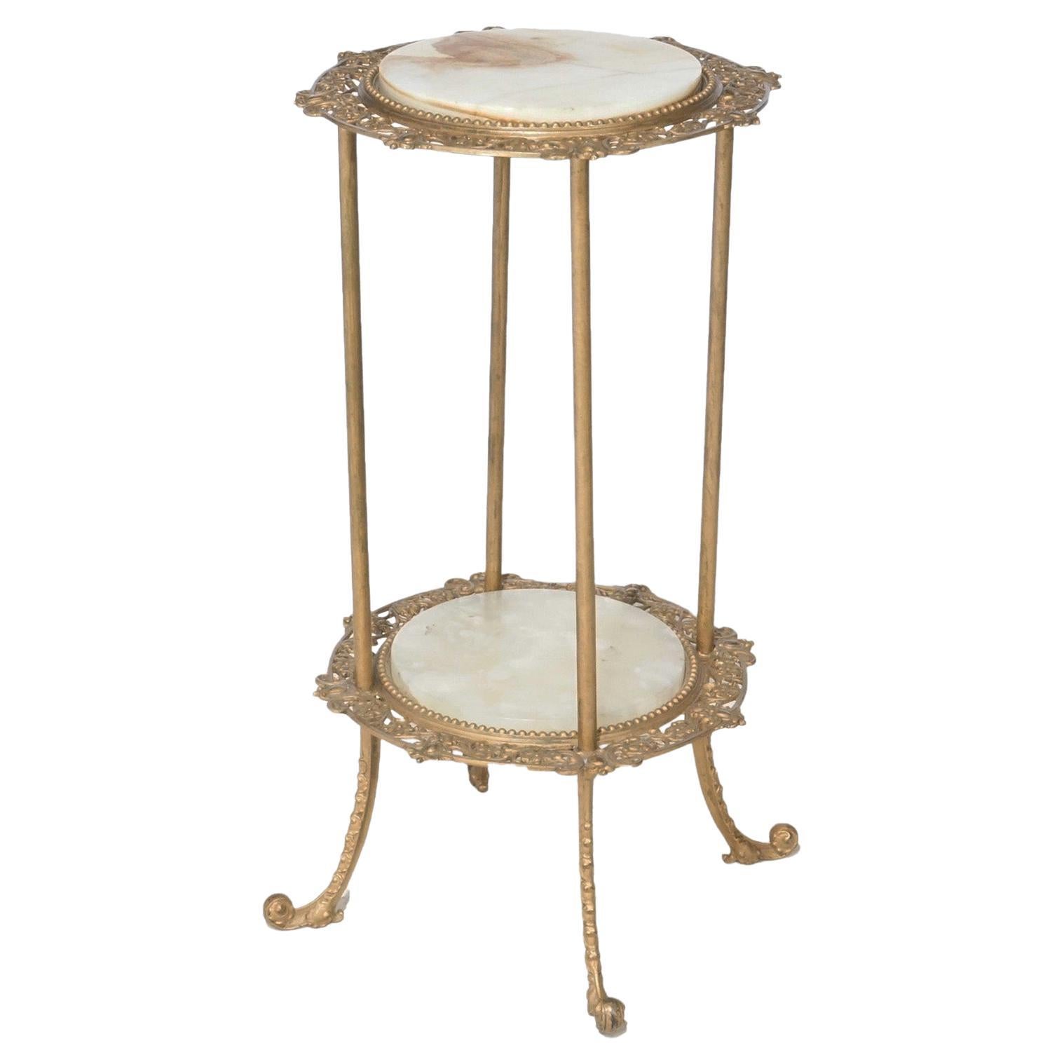 Antique Victorian Gilt Metal & Onyx Two Tiered Stand, circa 1890 For Sale