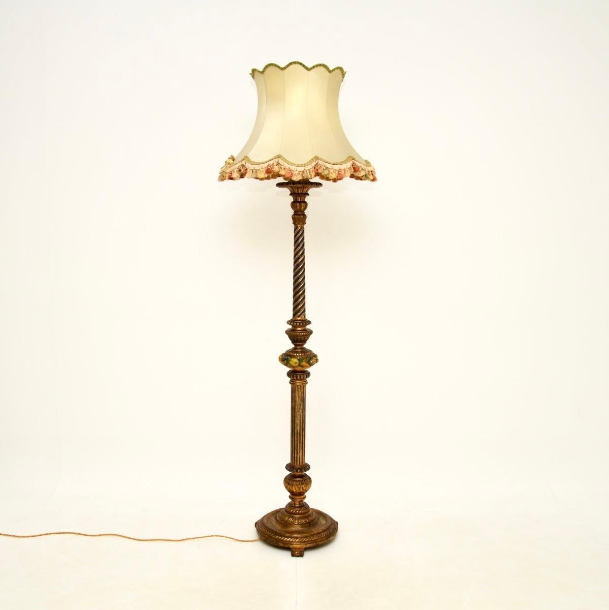 Late Victorian Antique Victorian Gilt Wood Floor Lamp For Sale