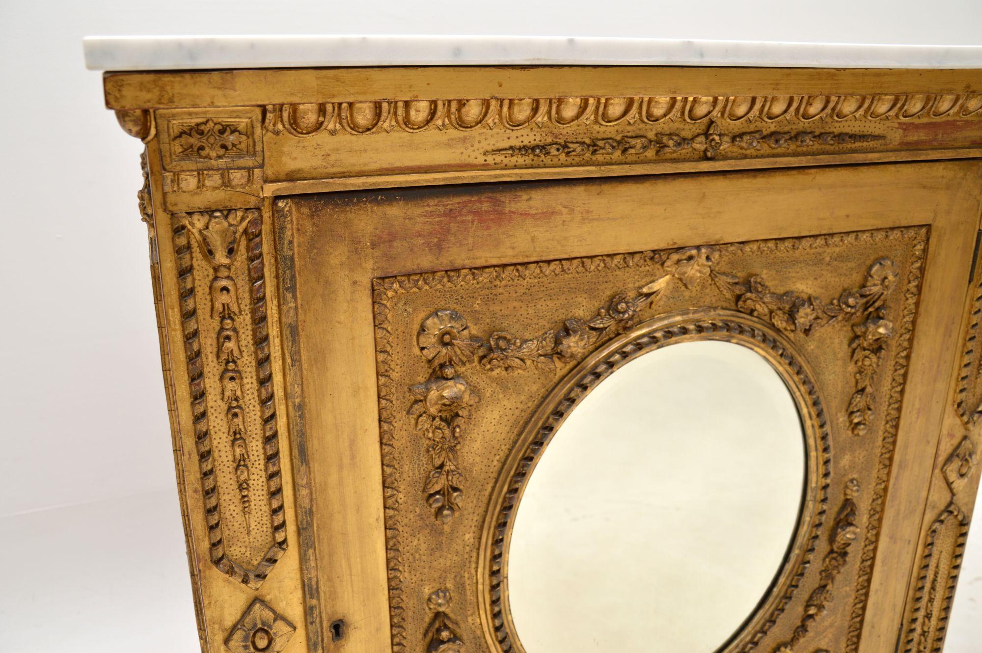 Antique Victorian Gilt Wood Marble Top Cabinet For Sale 4