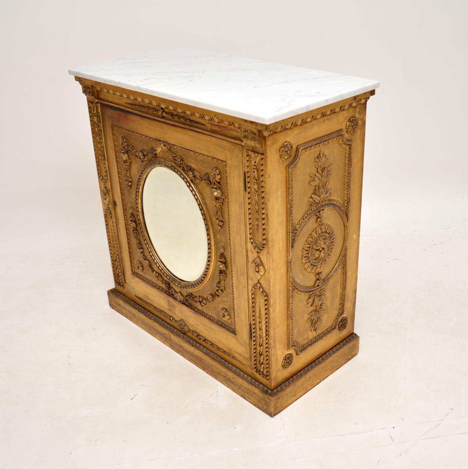 British Antique Victorian Gilt Wood Marble Top Cabinet For Sale