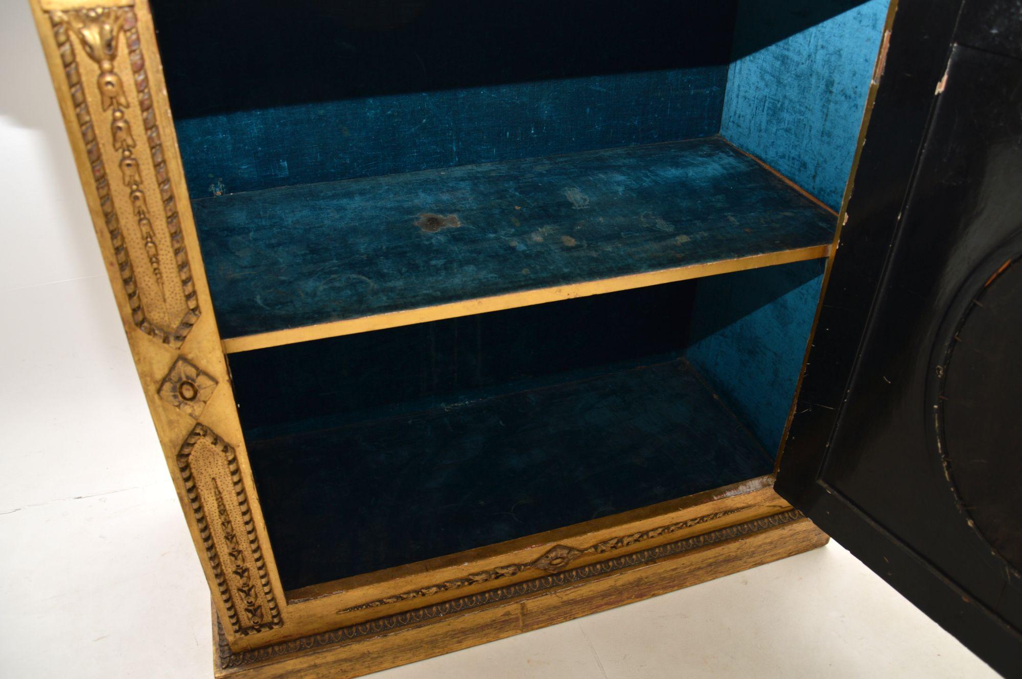 Mid-19th Century Antique Victorian Gilt Wood Marble Top Cabinet For Sale