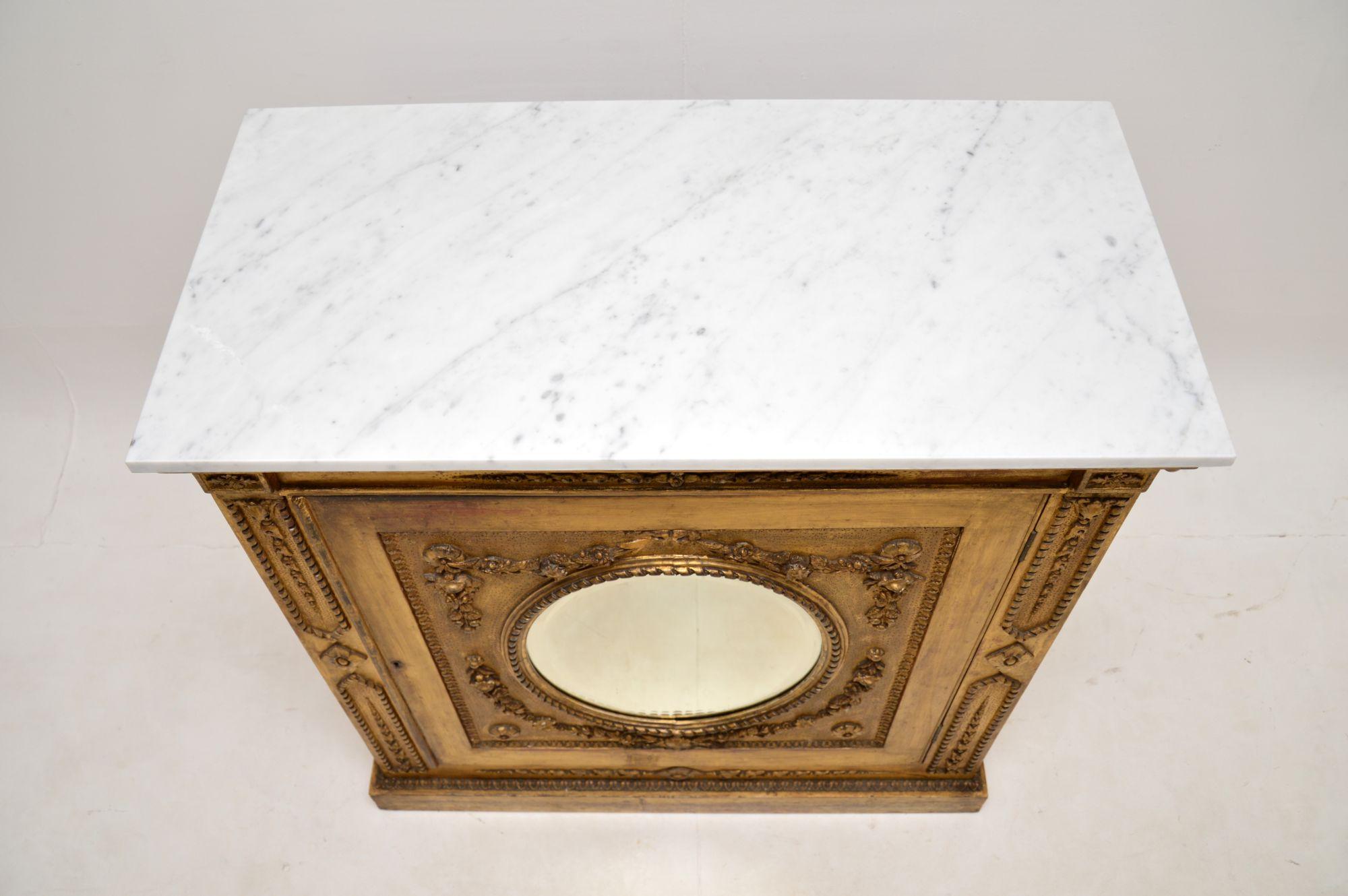Antique Victorian Gilt Wood Marble Top Cabinet For Sale 1