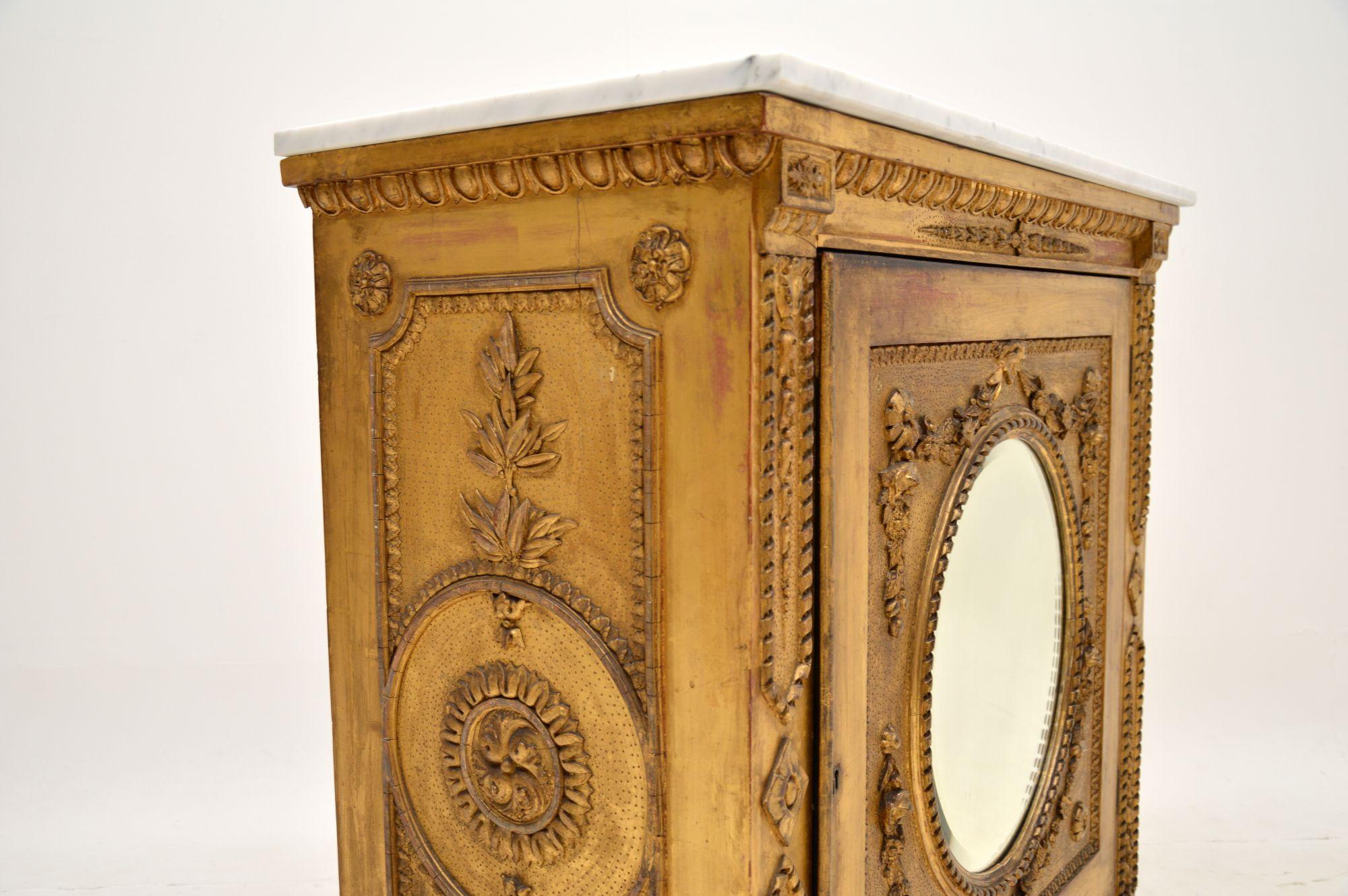Antique Victorian Gilt Wood Marble Top Cabinet For Sale 2