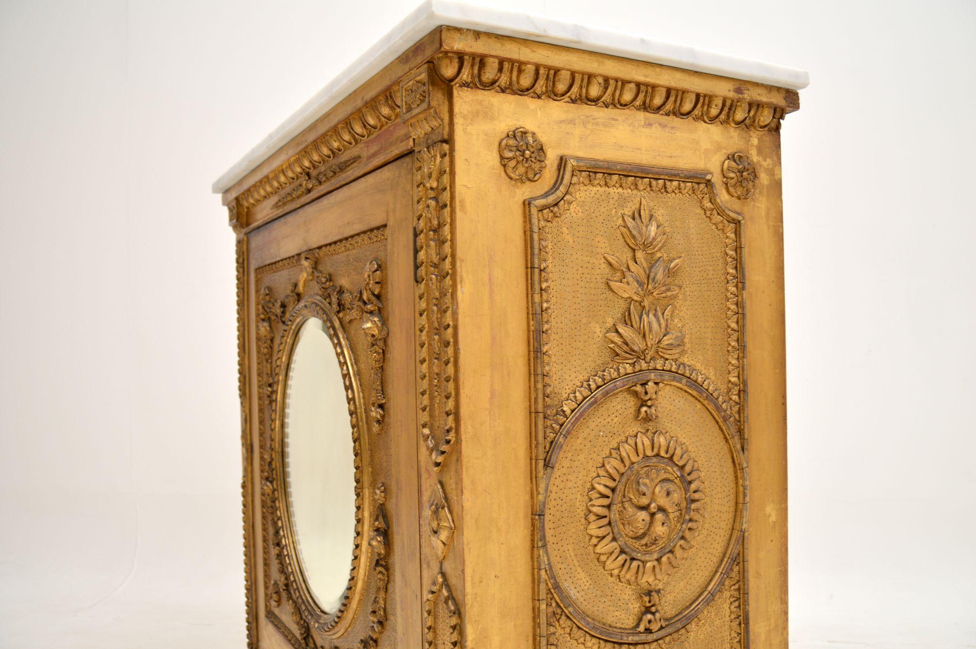 Antique Victorian Gilt Wood Marble Top Cabinet For Sale 3