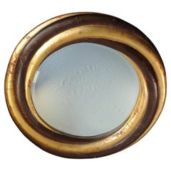 Antique Mirror vittoriano da parete circolare in legno dorato con vetro a specchio con bordo smussato