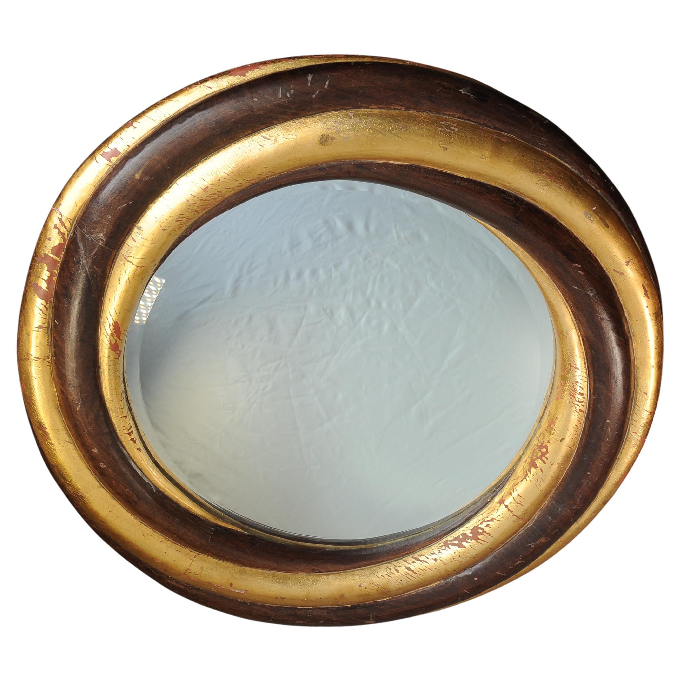 Antiguo Espejo de Pared Circular Victoriano de Madera Dorada con Cristal de Espejo Biselado Británico en venta