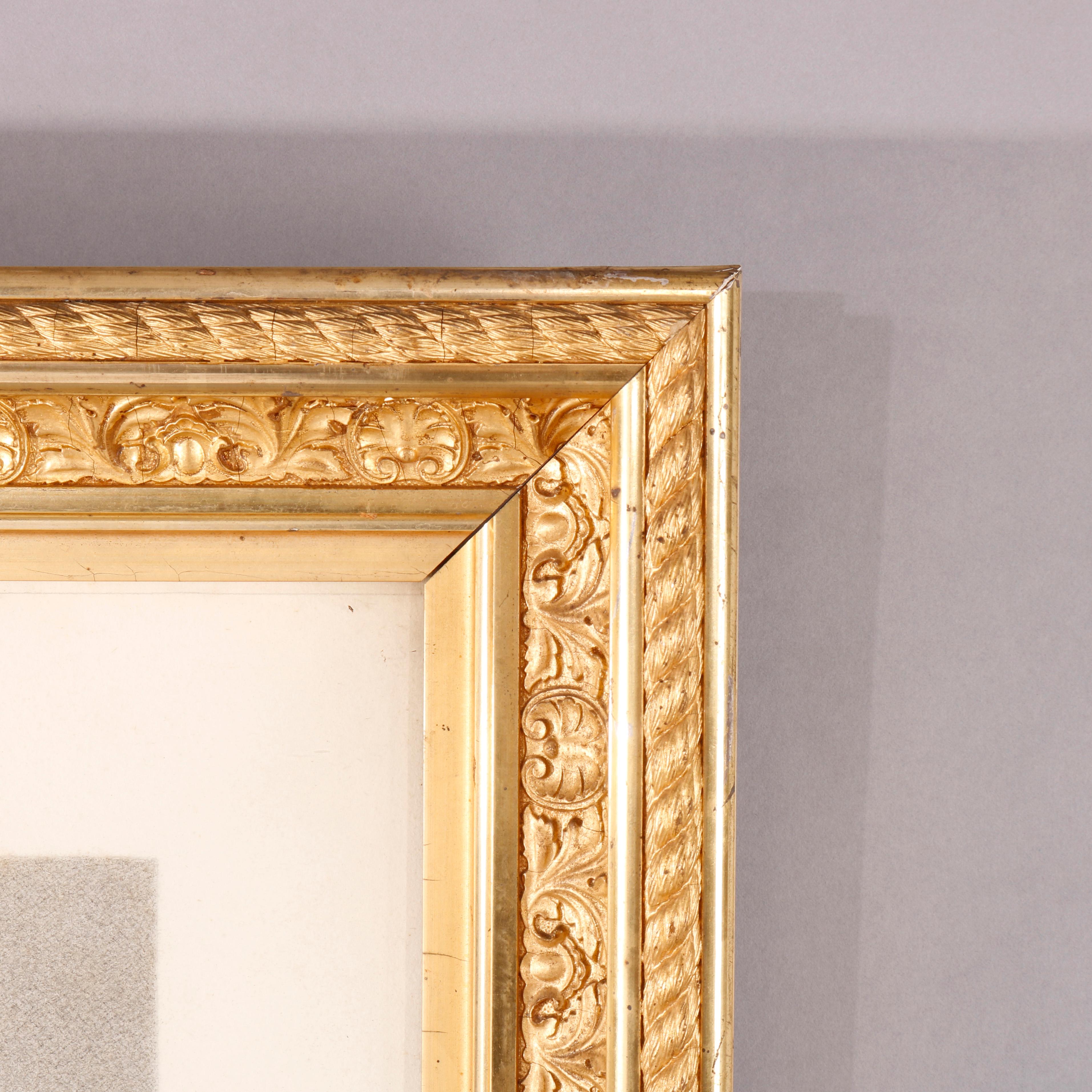 19th Century Antique Victorian Giltwood Frame with Portrait, circa 1880 For Sale