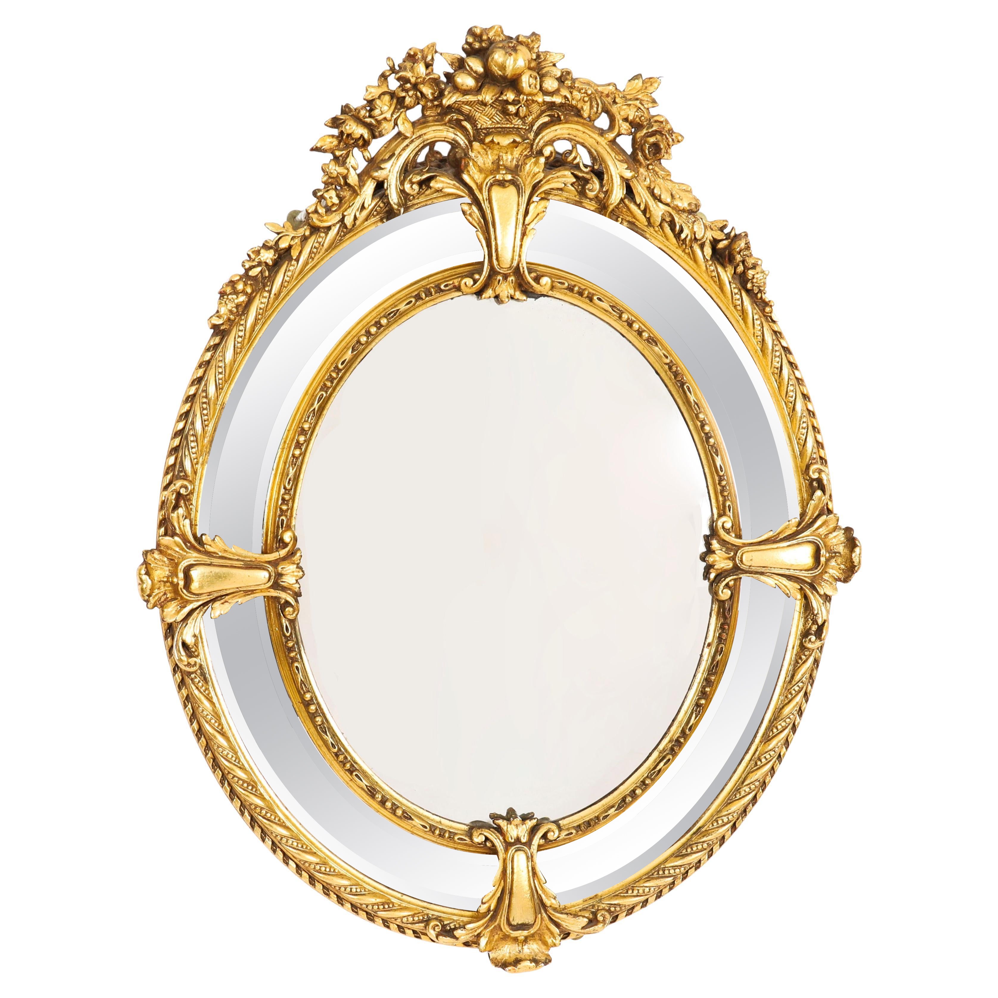 Antique Mirror ovale in legno dorato del XIX secolo 123x96 cm