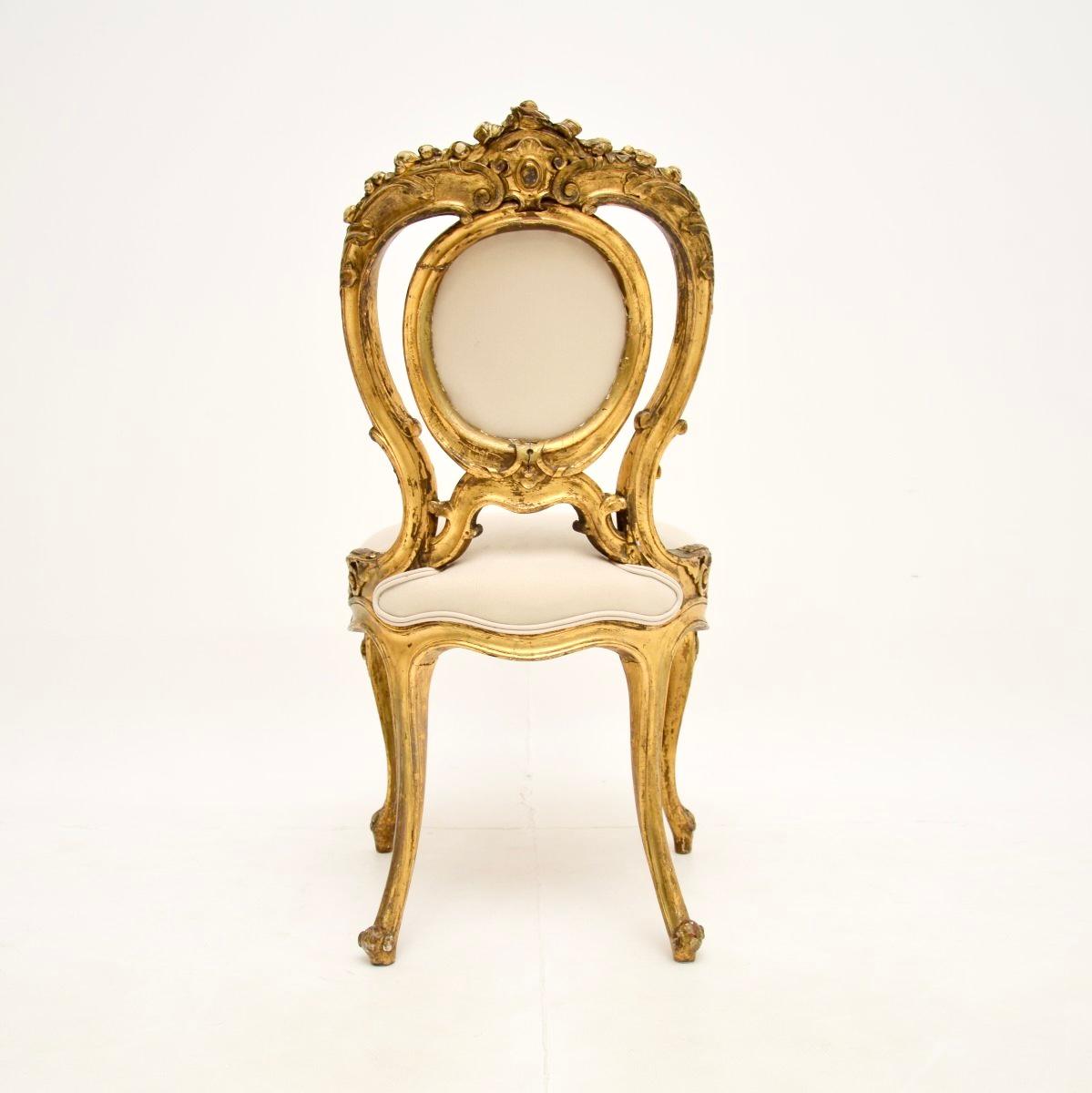 Fabric Antique Victorian Giltwood Side Chair