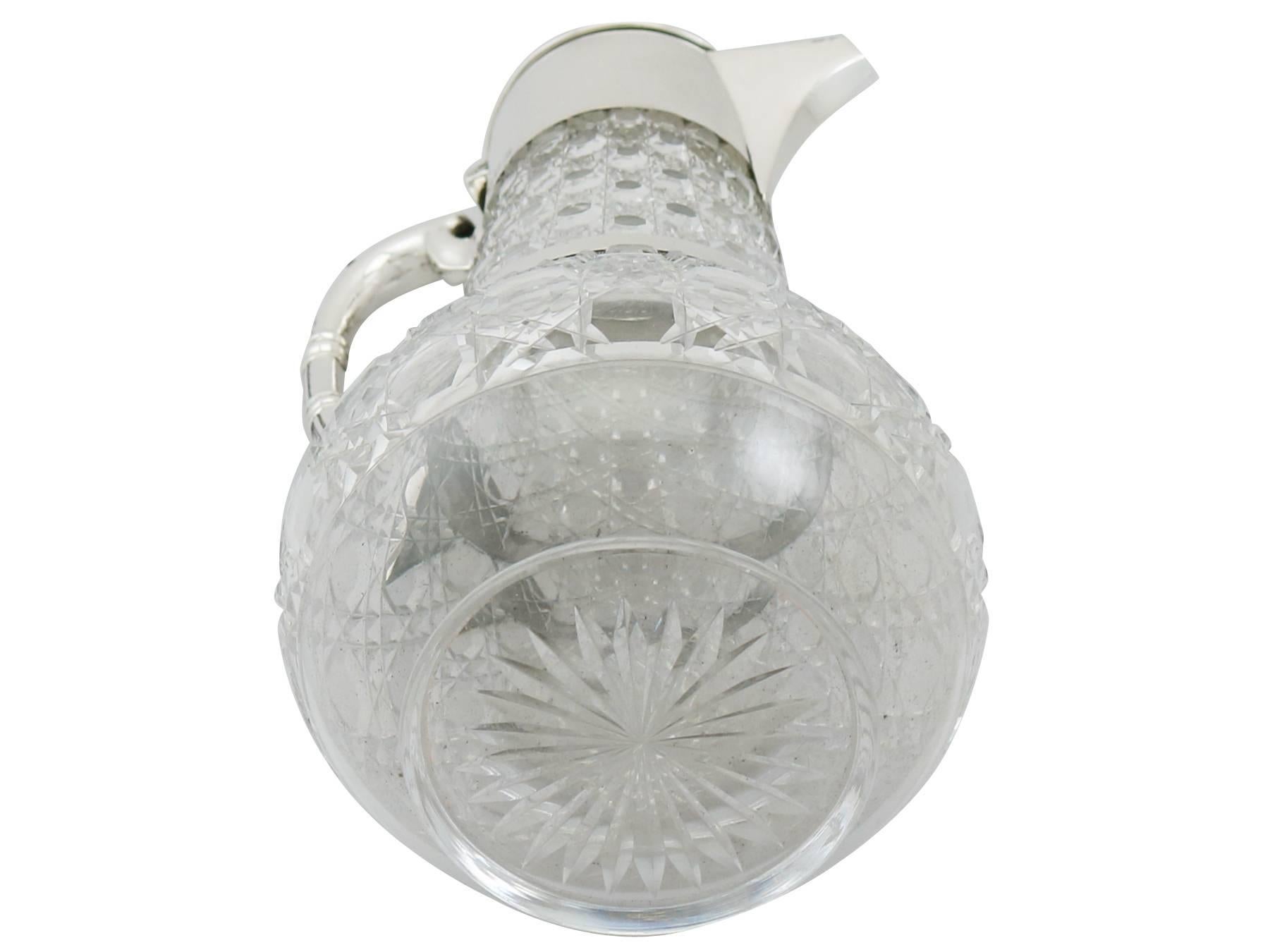 Antique Victorian Glass and Sterling Silver Mounted Claret Jug, 1896 3