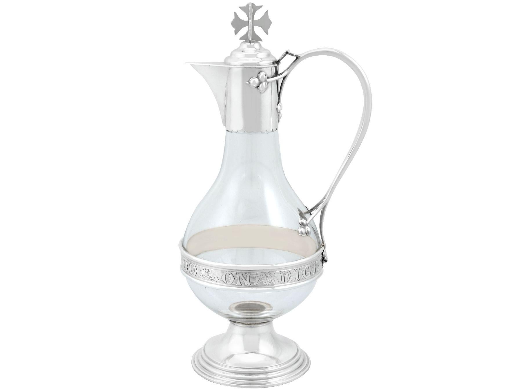 Antique Victorian Glass and Sterling Silver Mounted Communion Wine Jug In Excellent Condition For Sale In Jesmond, Newcastle Upon Tyne