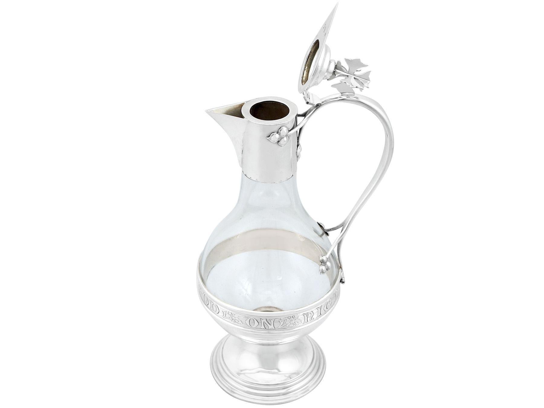 Antique Victorian Glass and Sterling Silver Mounted Communion Wine Jug For Sale 1