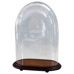 Antique Victorian Glass Clock Display Dome & Mahogany Base, Circa 1890