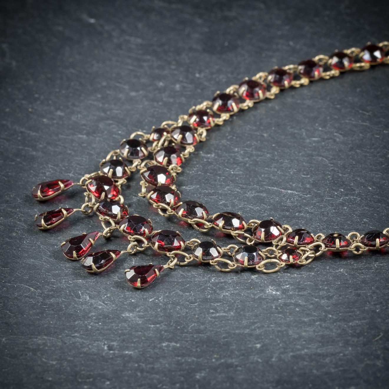 Antique Victorian Glass Garnet Riviere Necklace, circa 1900 1