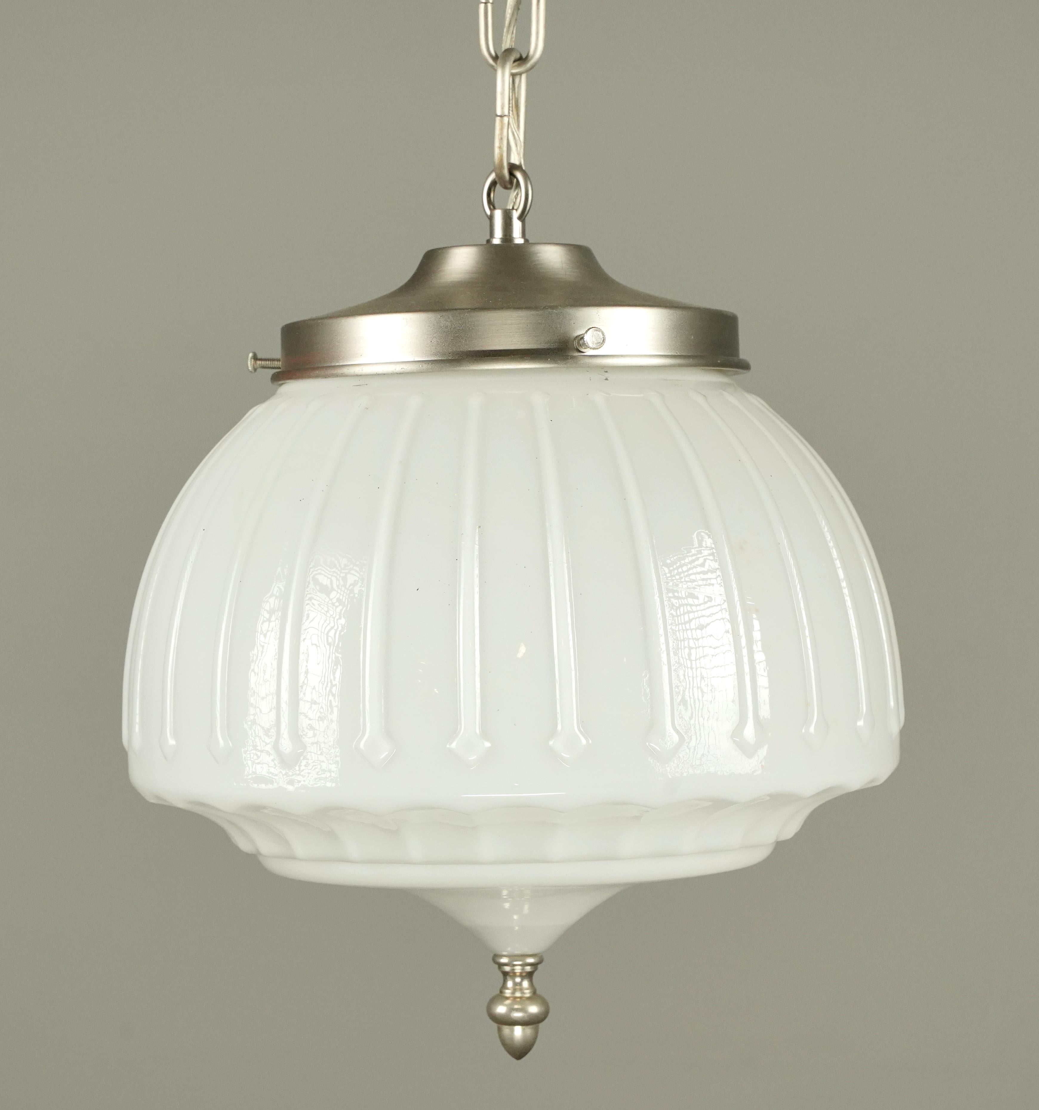 American Antique Victorian Glass Globe Pendant Light Nickel Finish Hardware For Sale