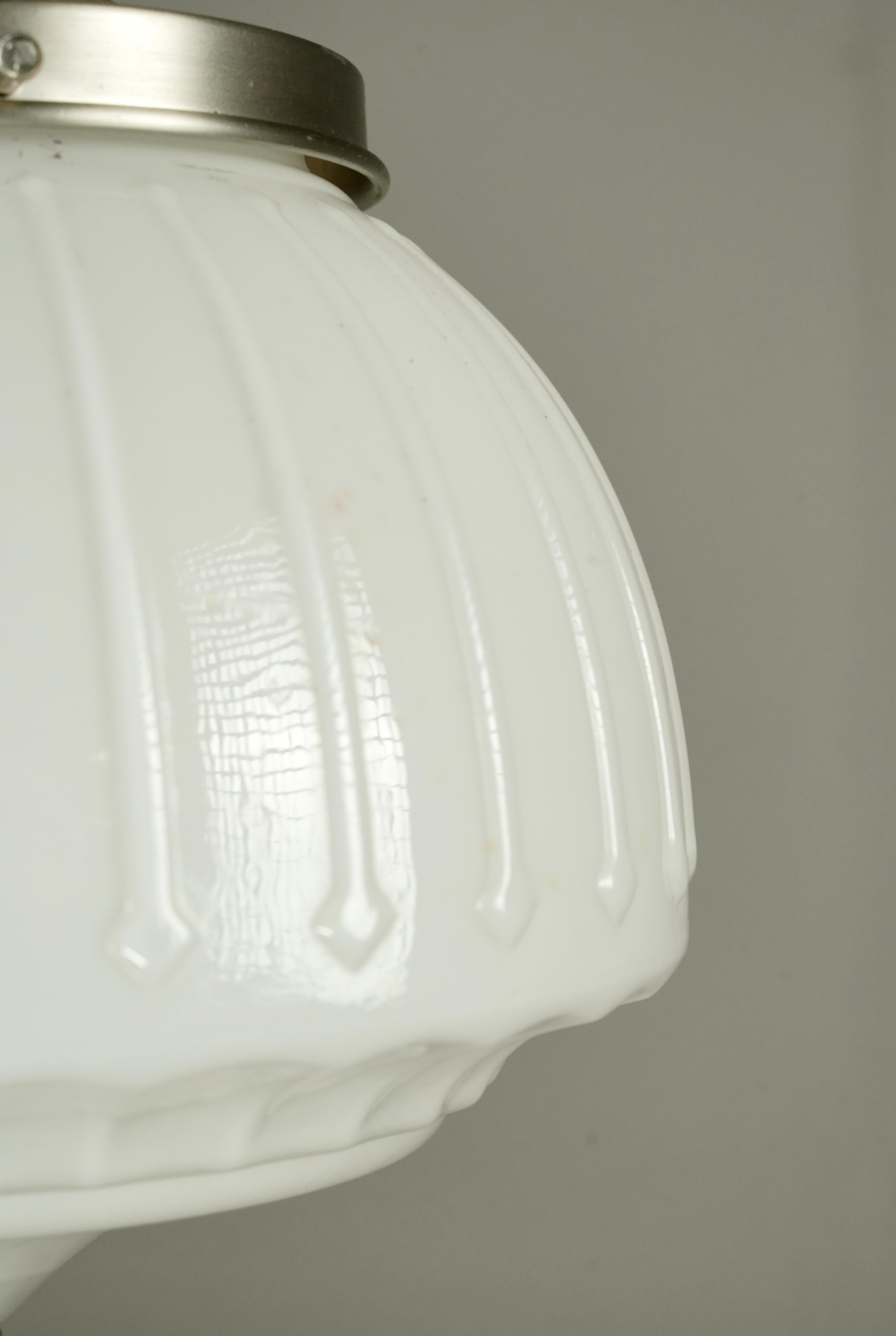 Antique Victorian Glass Globe Pendant Light Nickel Finish Hardware In Good Condition For Sale In New York, NY