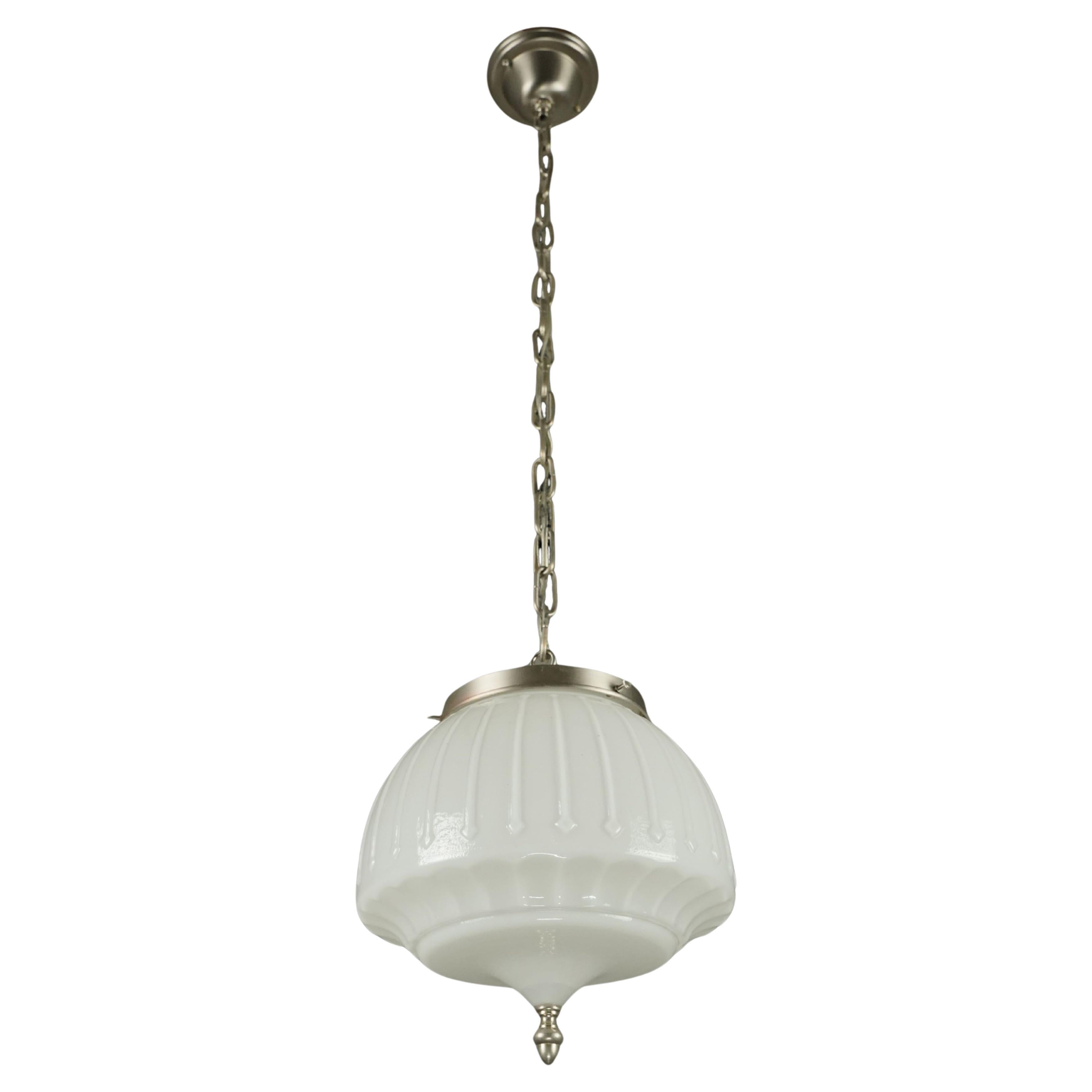 Antigua Lámpara Colgante Victoriana Globe Lighting de Cristal Acabado Níquel Herrajes