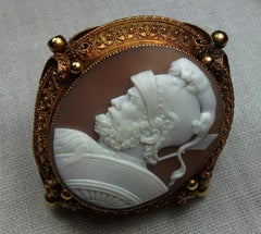 Antique Victorian God Mars Shell Cameo Pendant Brooch