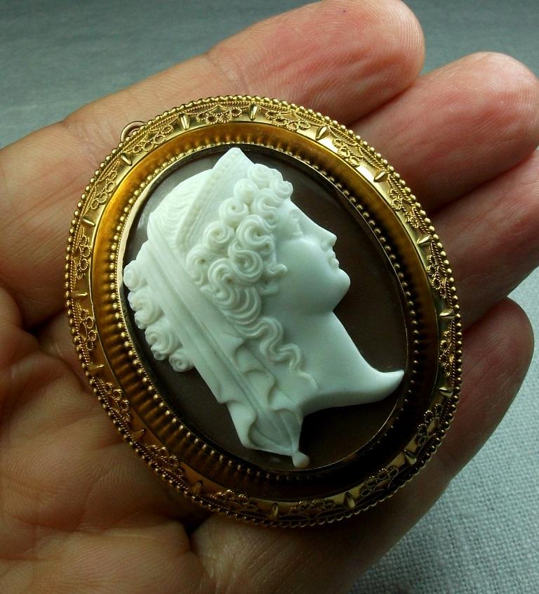 Antique Victorian Goddess Hera Shell Cameo Brooch 4