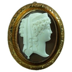 Antique Victorian Goddess Hera Shell Cameo Brooch