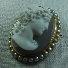 Antique Victorian Goddess Psyche Hard Stone Cameo Pendant Brooch
