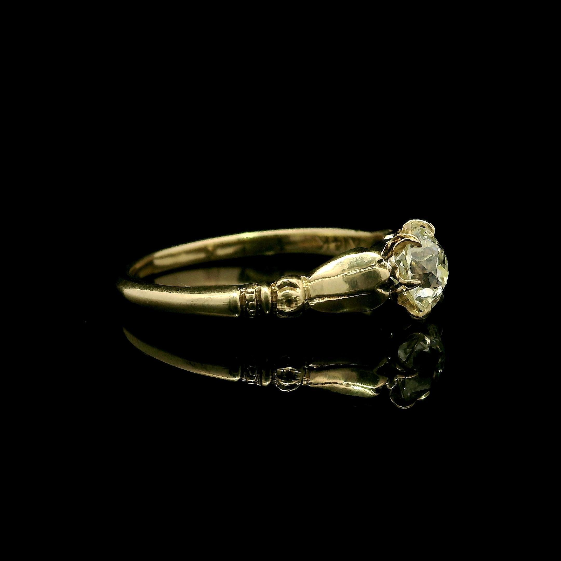 Victorien Bague de fiançailles solitaire en or victorien ancien de 0,56 ct de diamant vieux européen en vente