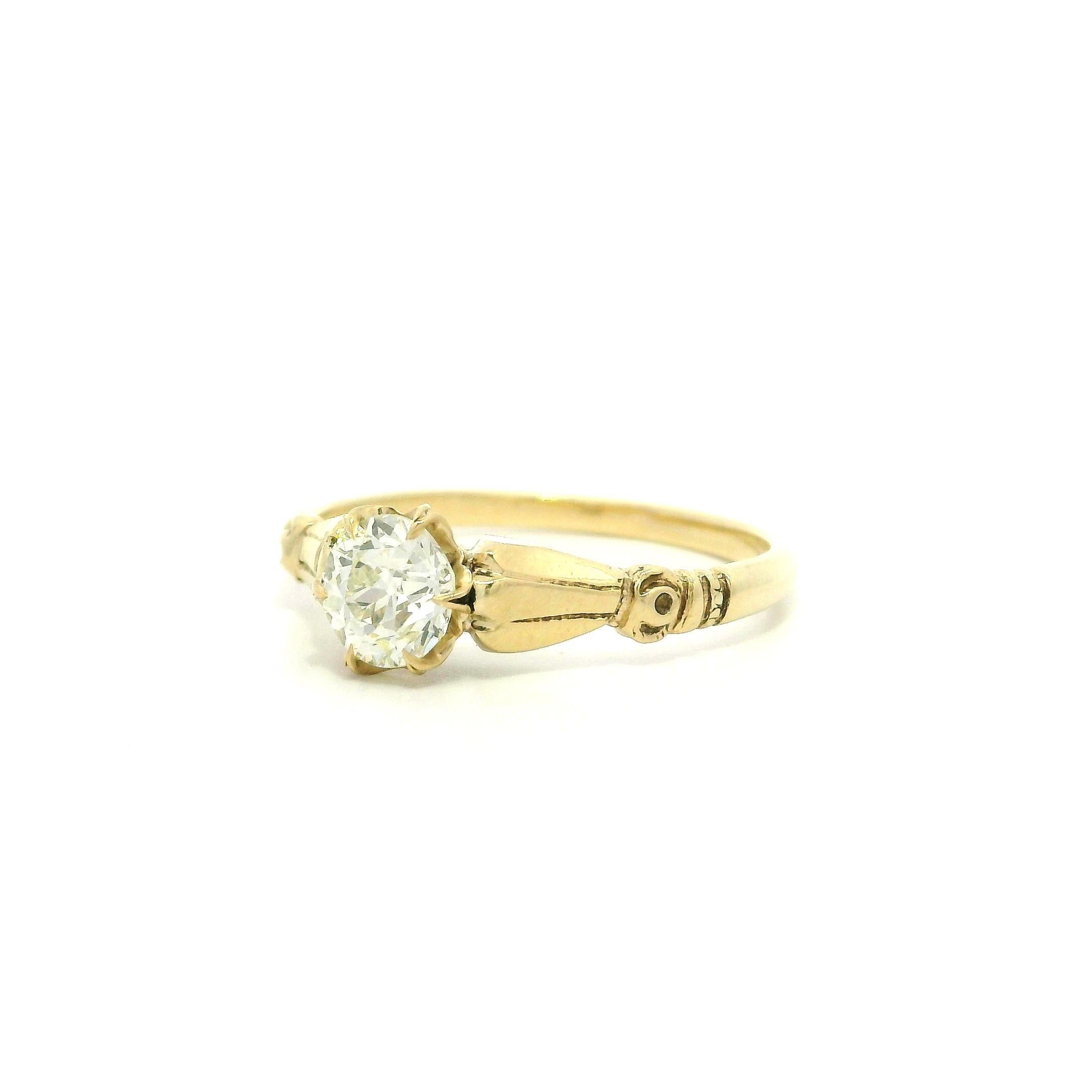 Bague de fiançailles solitaire en or victorien ancien de 0,56 ct de diamant vieux européen Pour femmes en vente