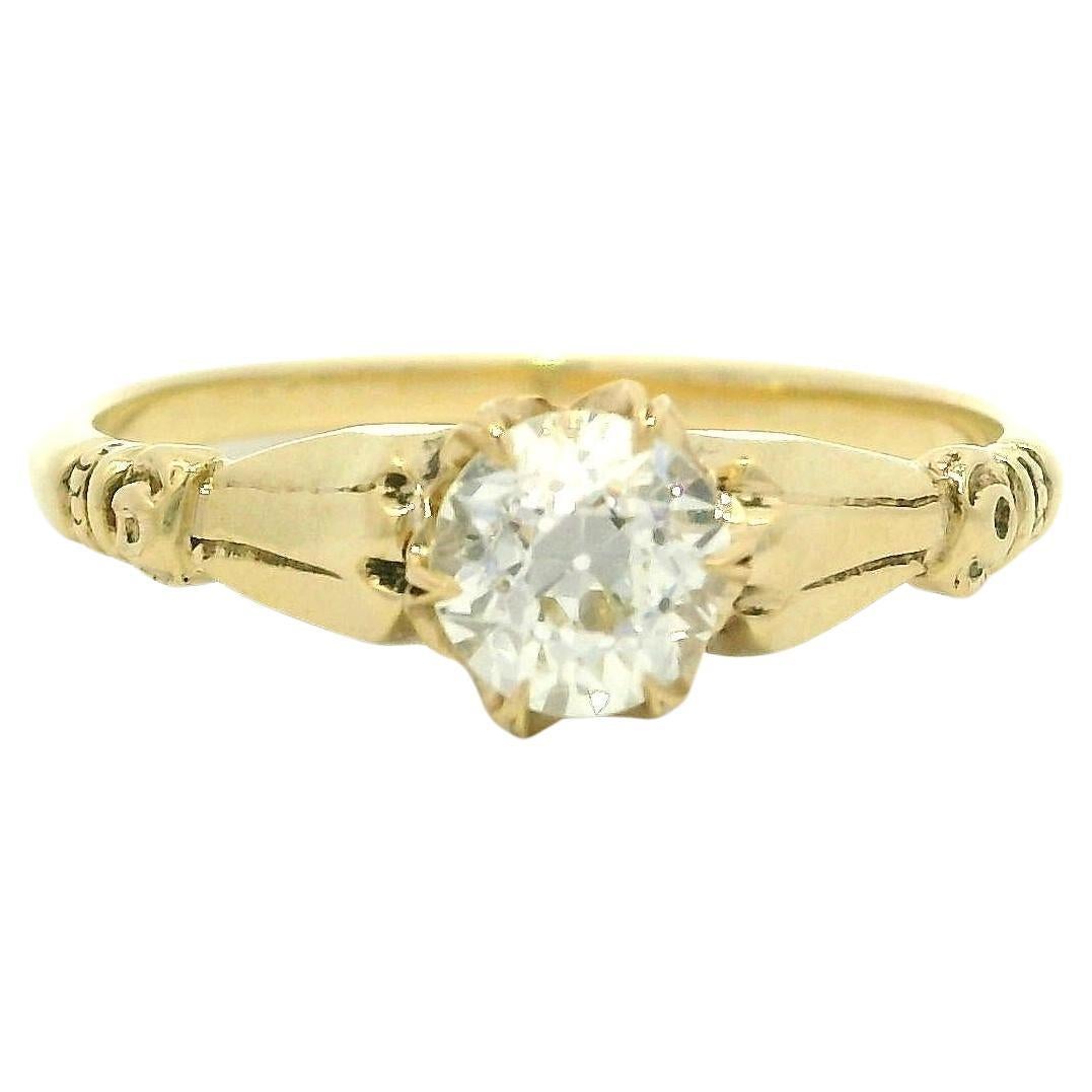 Bague de fiançailles solitaire en or victorien ancien de 0,56 ct de diamant vieux européen en vente