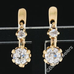 Antique Victorian Gold 1.10ctw GIA Prong Old European Diamond Drop Earrings