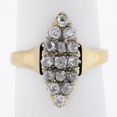 Antique Victorian Gold 1.6ct Old Mine Cut Diamond Navette Marquise Cocktail Ring