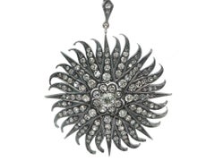 Antique Victorian Gold 4.01ctw GIA Old Cut Diamond Star Burst Pendant Necklace