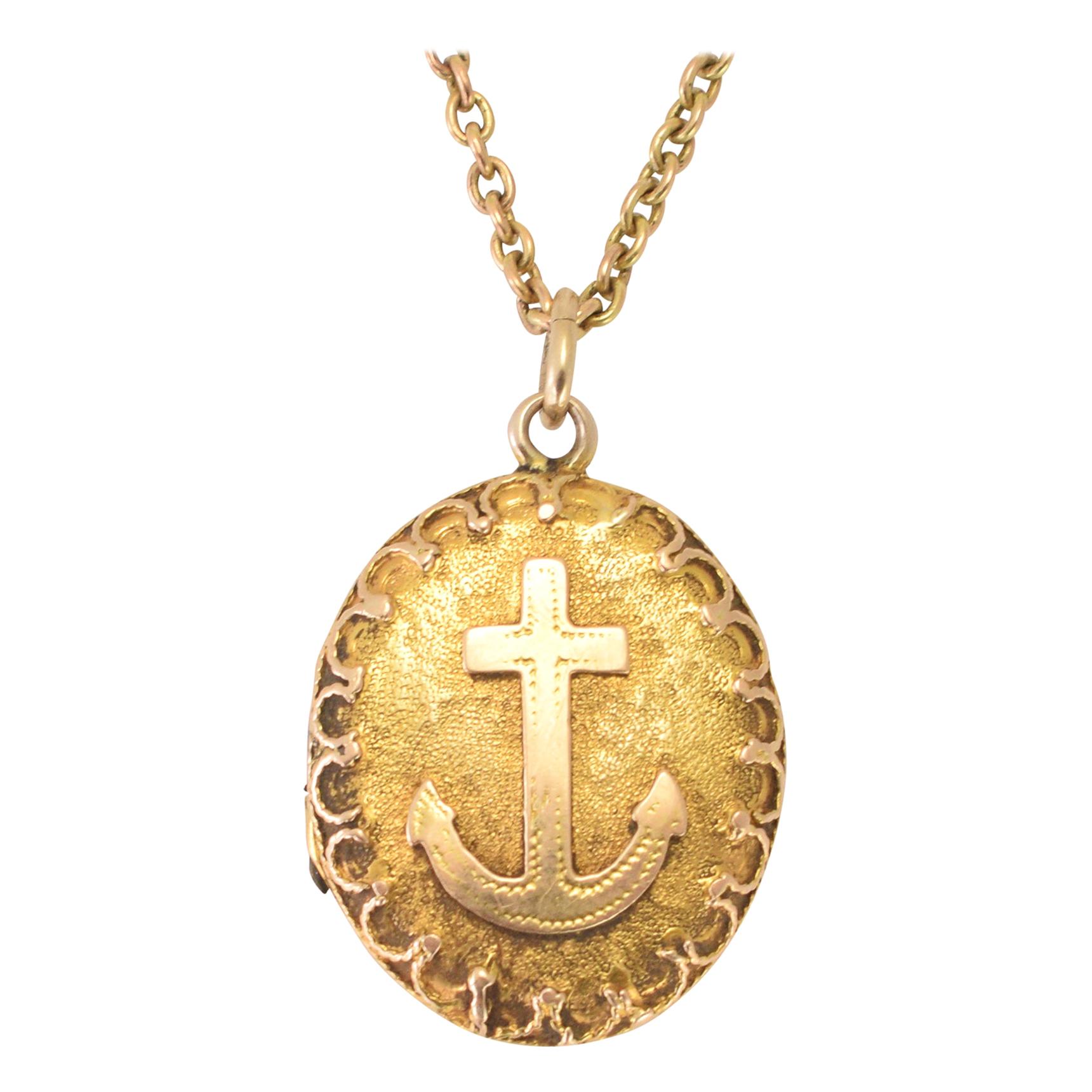 Antique Victorian Gold Anchor Locket For Sale