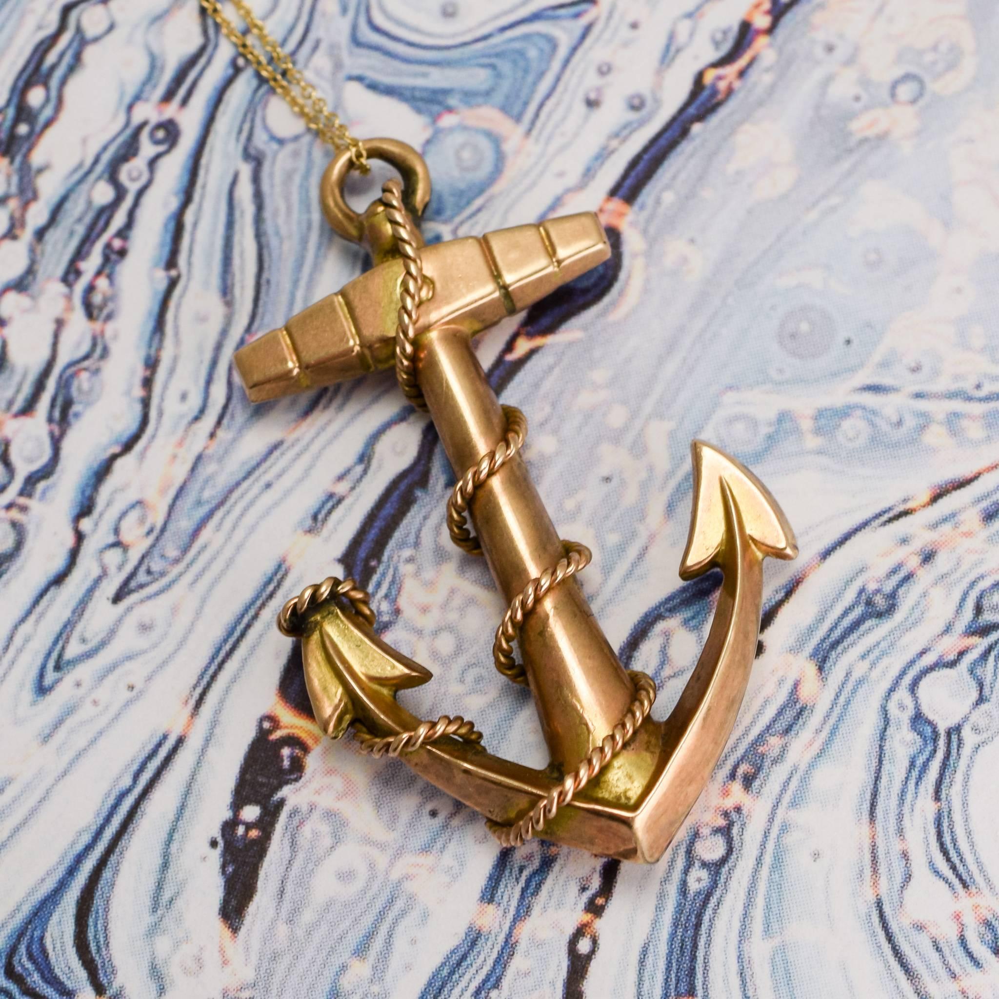 Women's Antique Victorian Gold Anchor Pendant Necklace