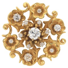 Pendentif broche victorien ancien avec fleurs en or et diamants de 2,00 carats