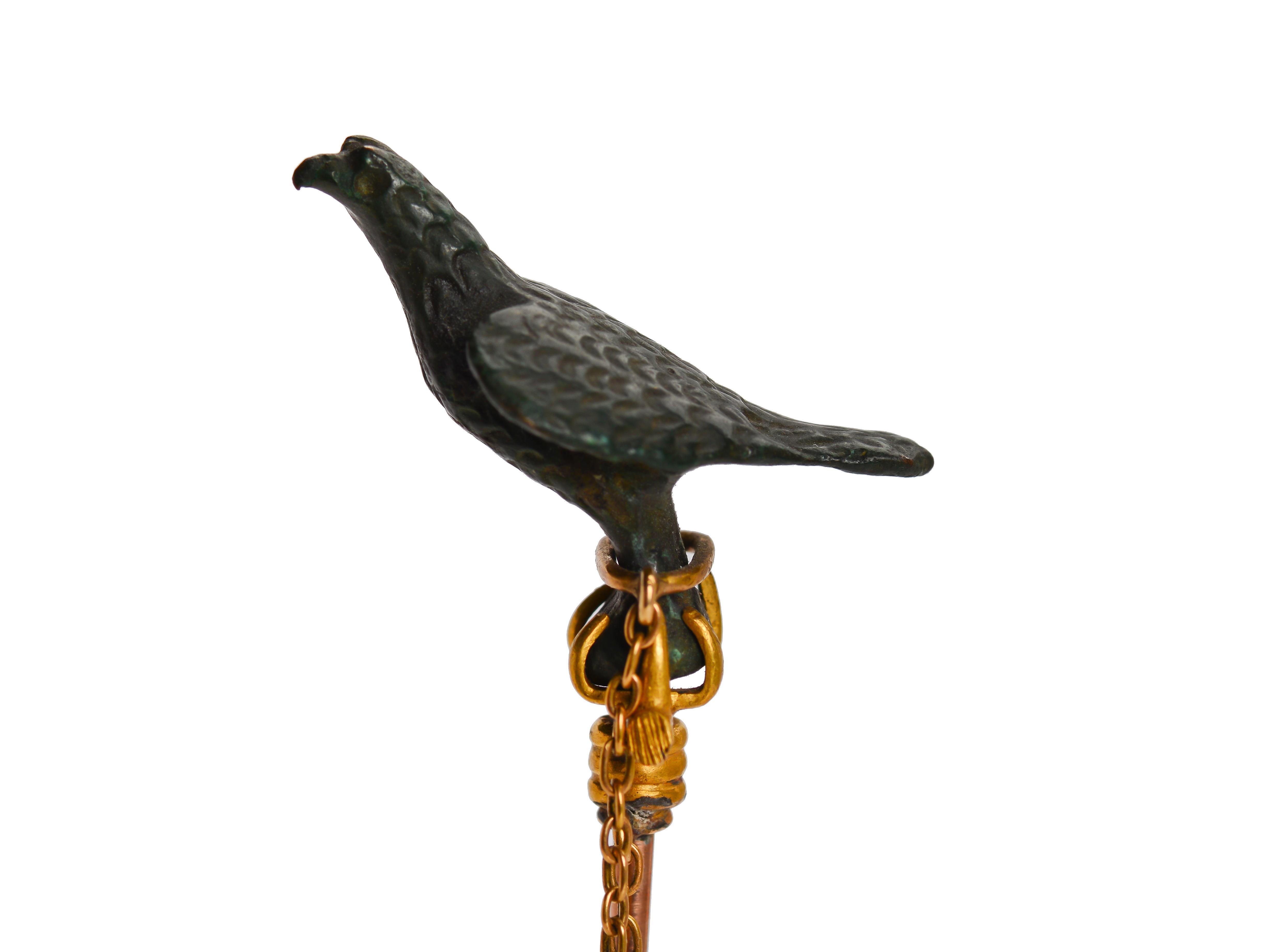 Late Victorian Antique Victorian Gold and Bronze Falcon Bird Stickpin