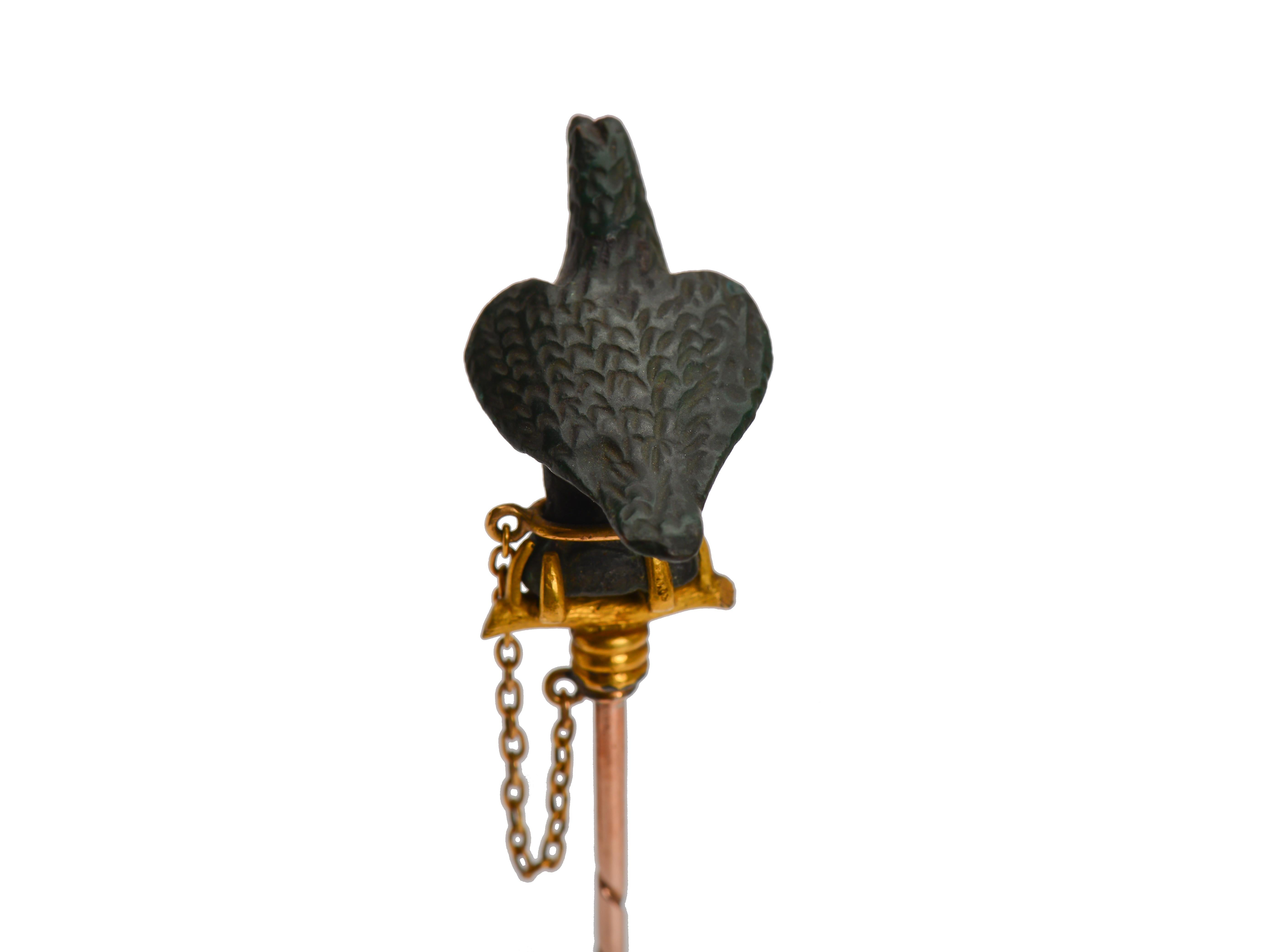 Antique Victorian Gold and Bronze Falcon Bird Stickpin In Excellent Condition In Stamford, CT