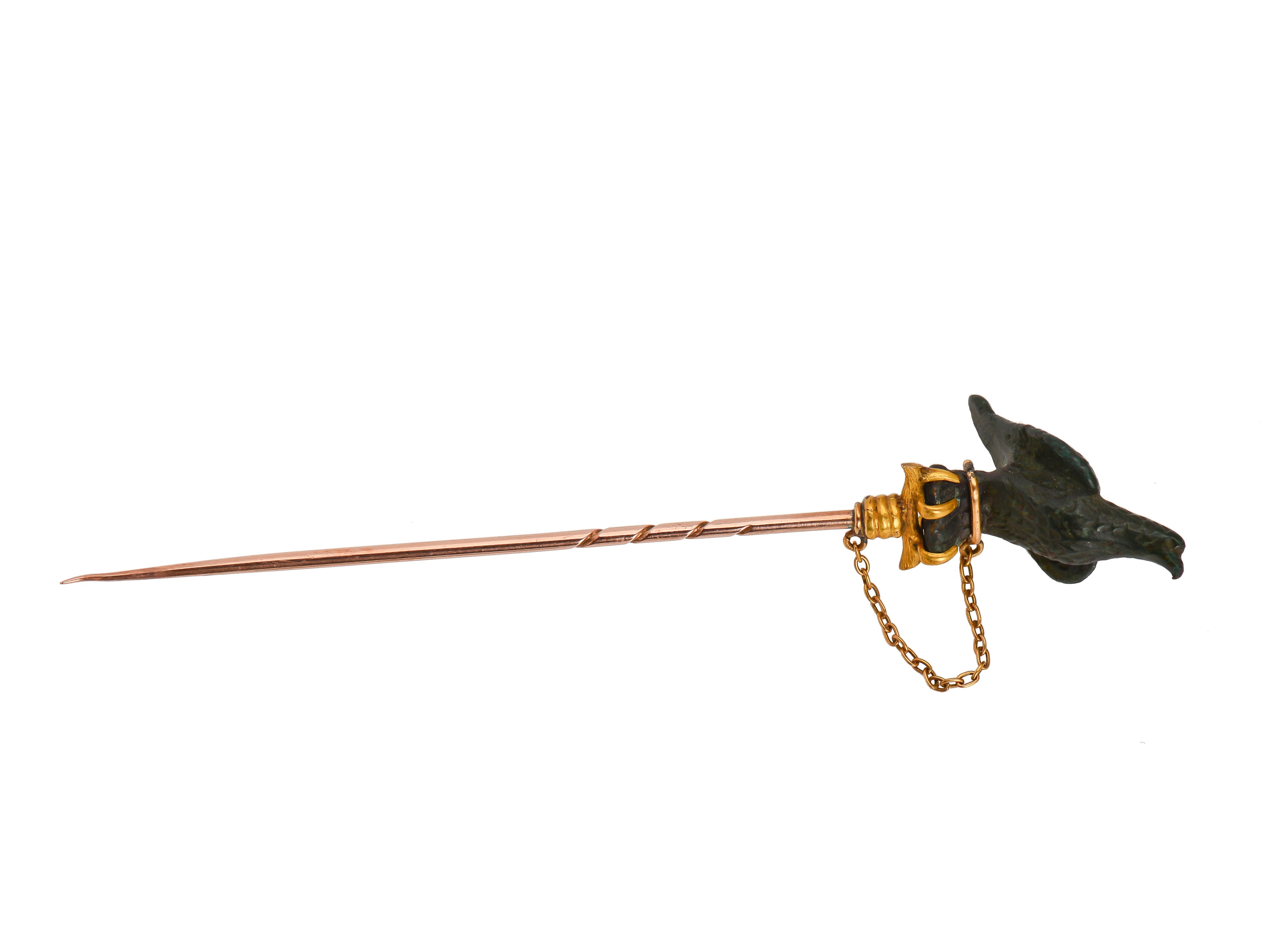 Antique Victorian Gold and Bronze Falcon Bird Stickpin 1