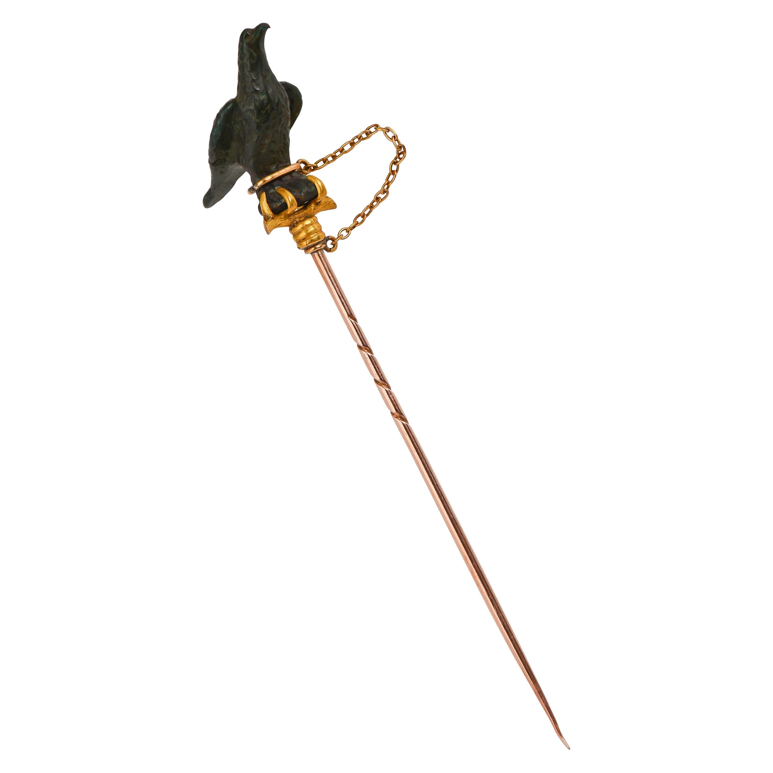 Antique Victorian Gold and Bronze Falcon Bird Stickpin
